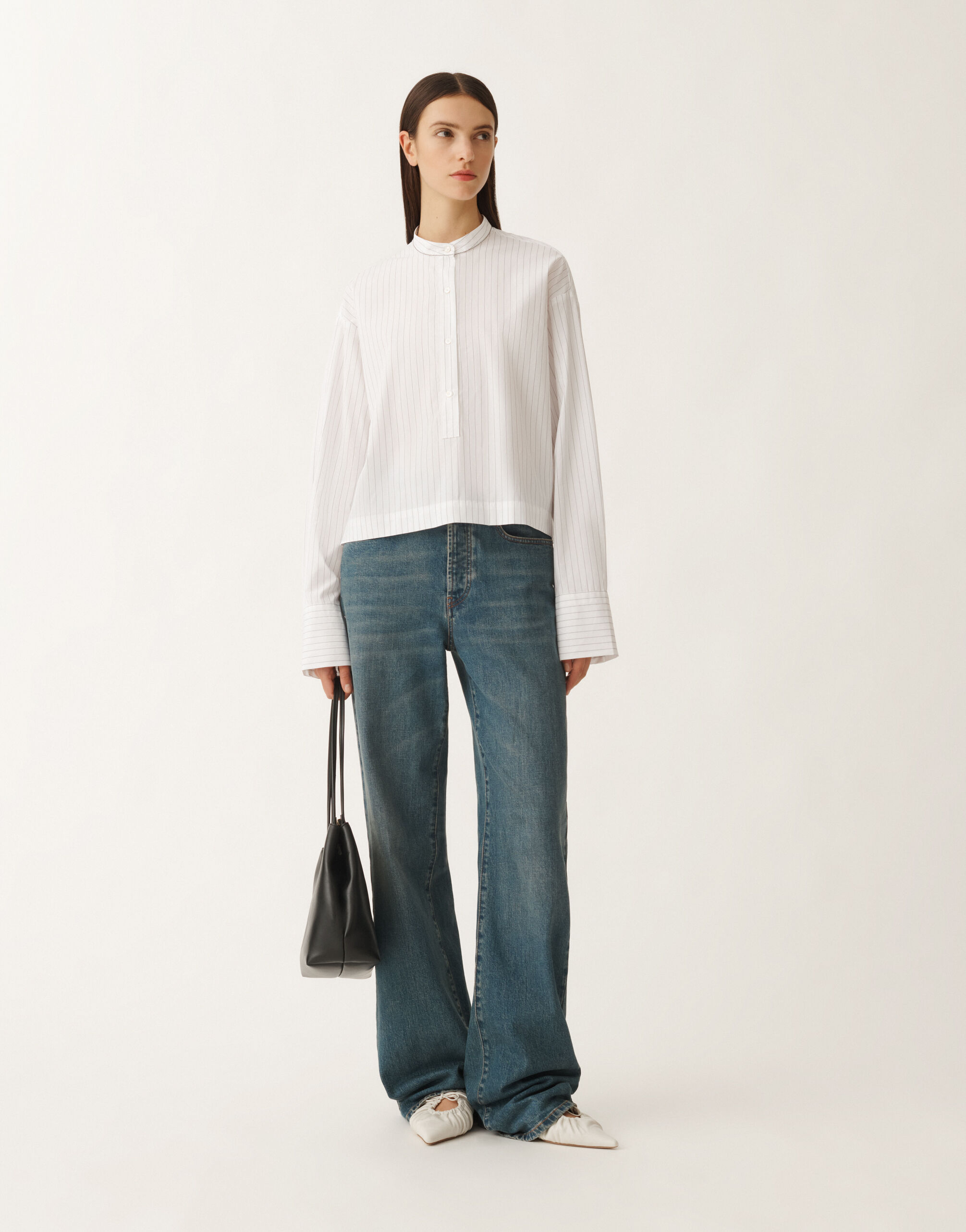 Fabiana Filippi Striped poplin shirt, optical white and black WHITE CAD265F356L2340000
