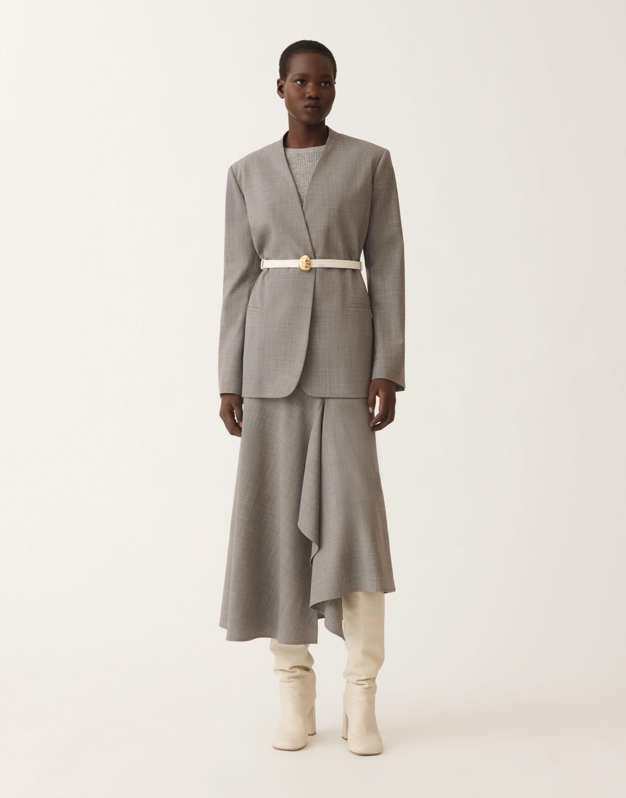 Fabiana Filippi Cool wool asymmetrical skirt, melange rock GREY GND215F414D6200000