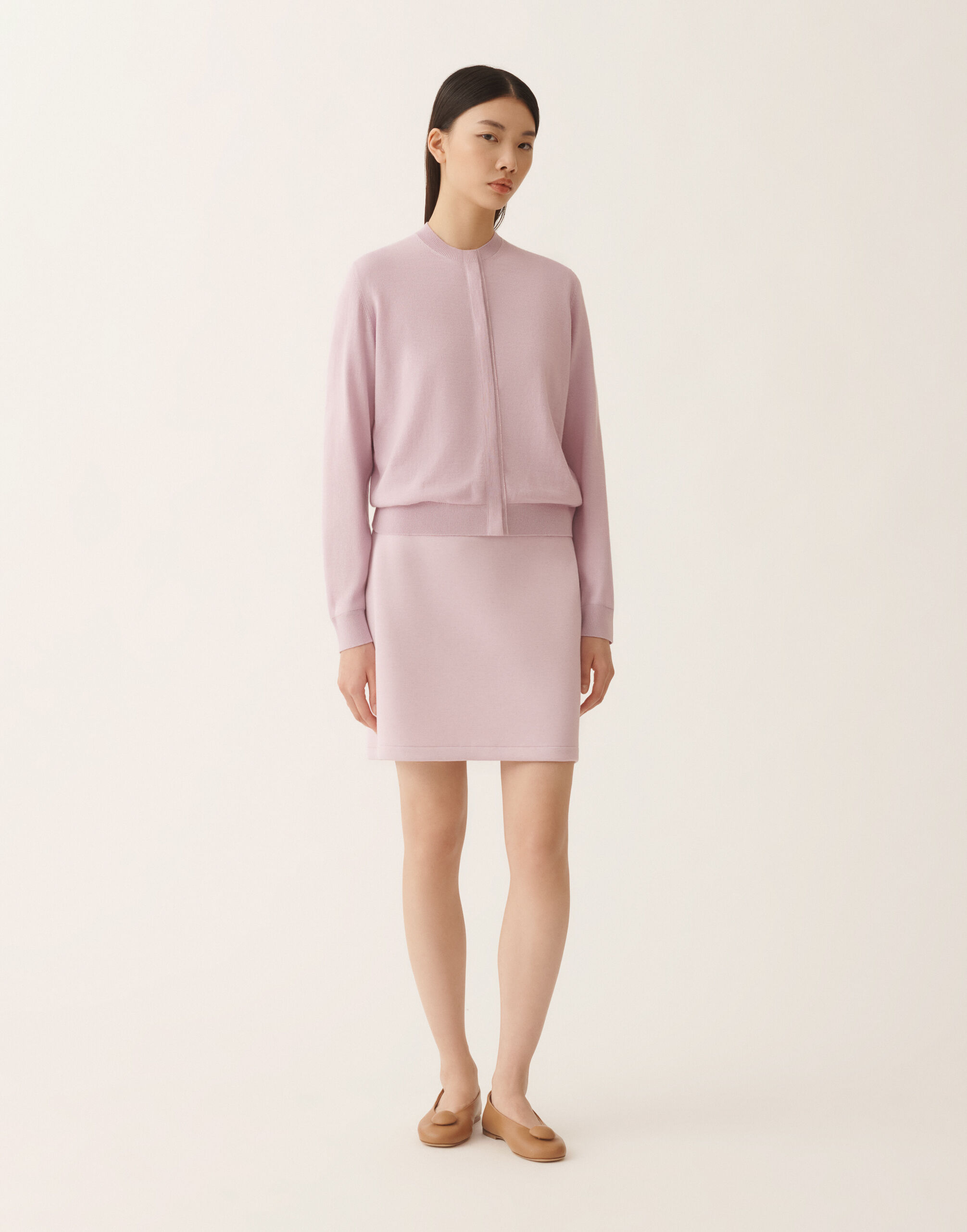 Lilac pink wool and cotton cardigan for Women | Fabiana Filippi®