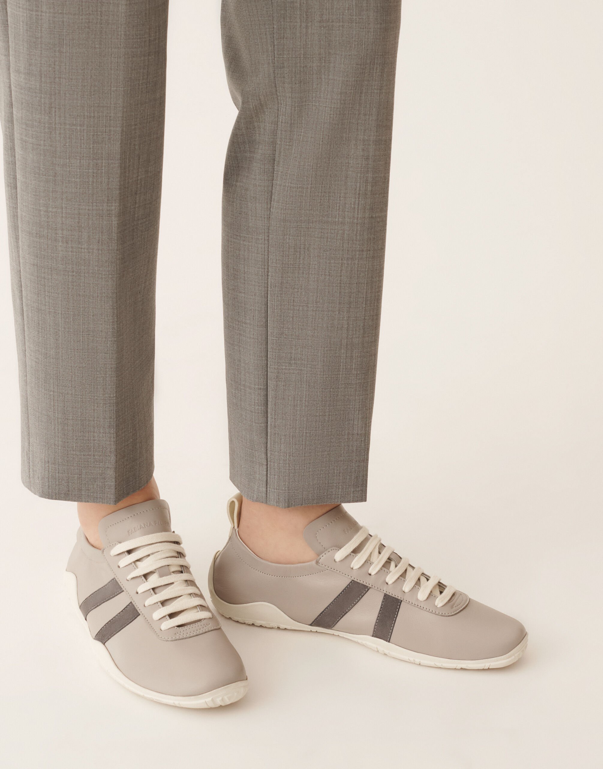 Vintage wave sneakers in nappa leather and suede, light grey Fabiana Filippi Vintage wave sneakers in nappa leather and suede, light grey Gray ASD266A825M0100000