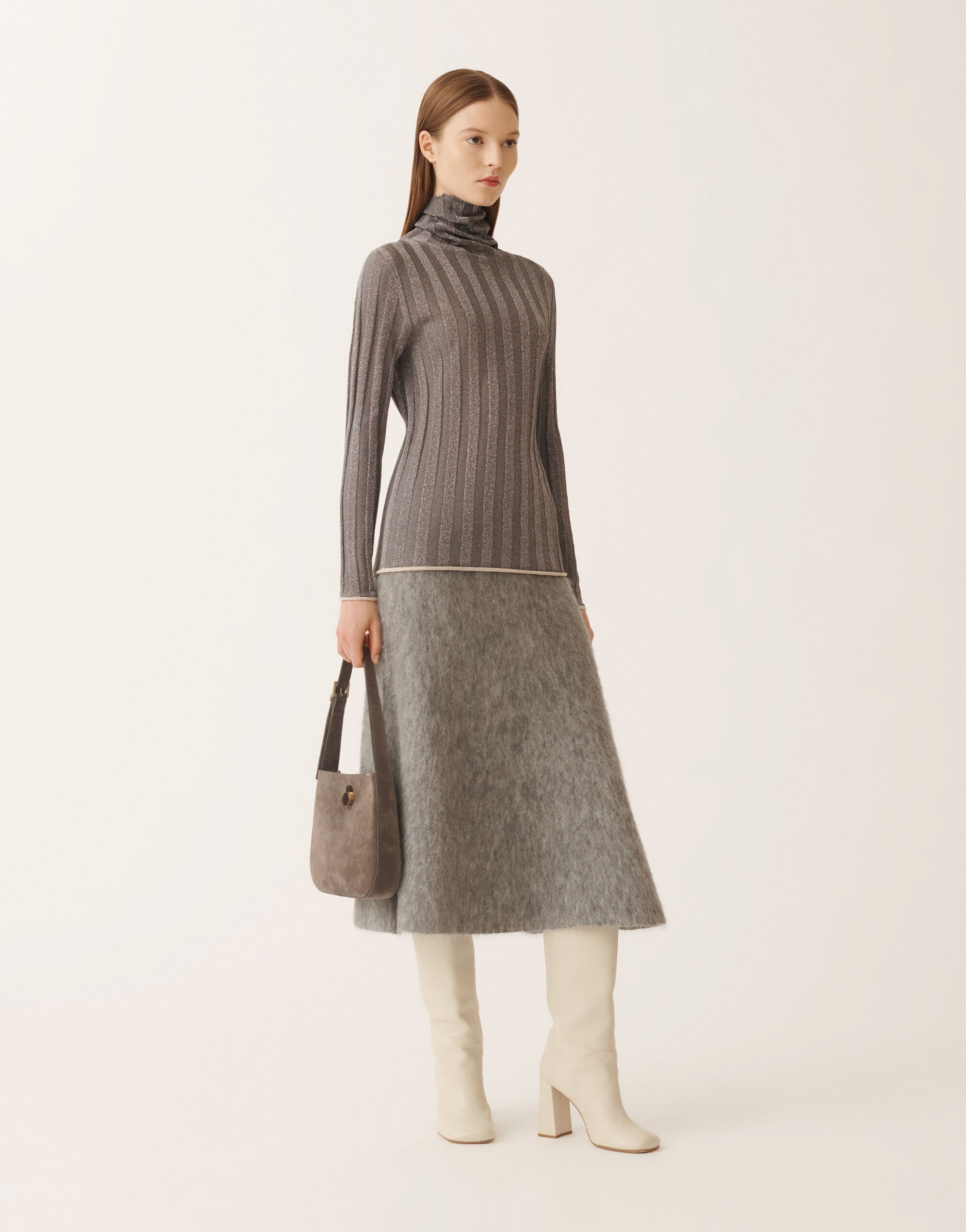Lurex turtleneck sweater, grey and white for Women | Fabiana Filippi®
