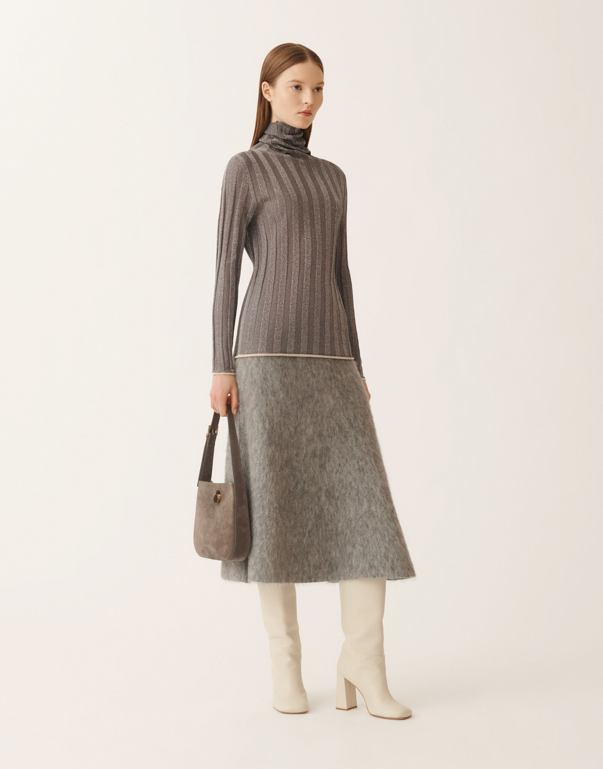 Fabiana Filippi Lurex turtleneck sweater, grey and white Grey MAD225F518L6240000