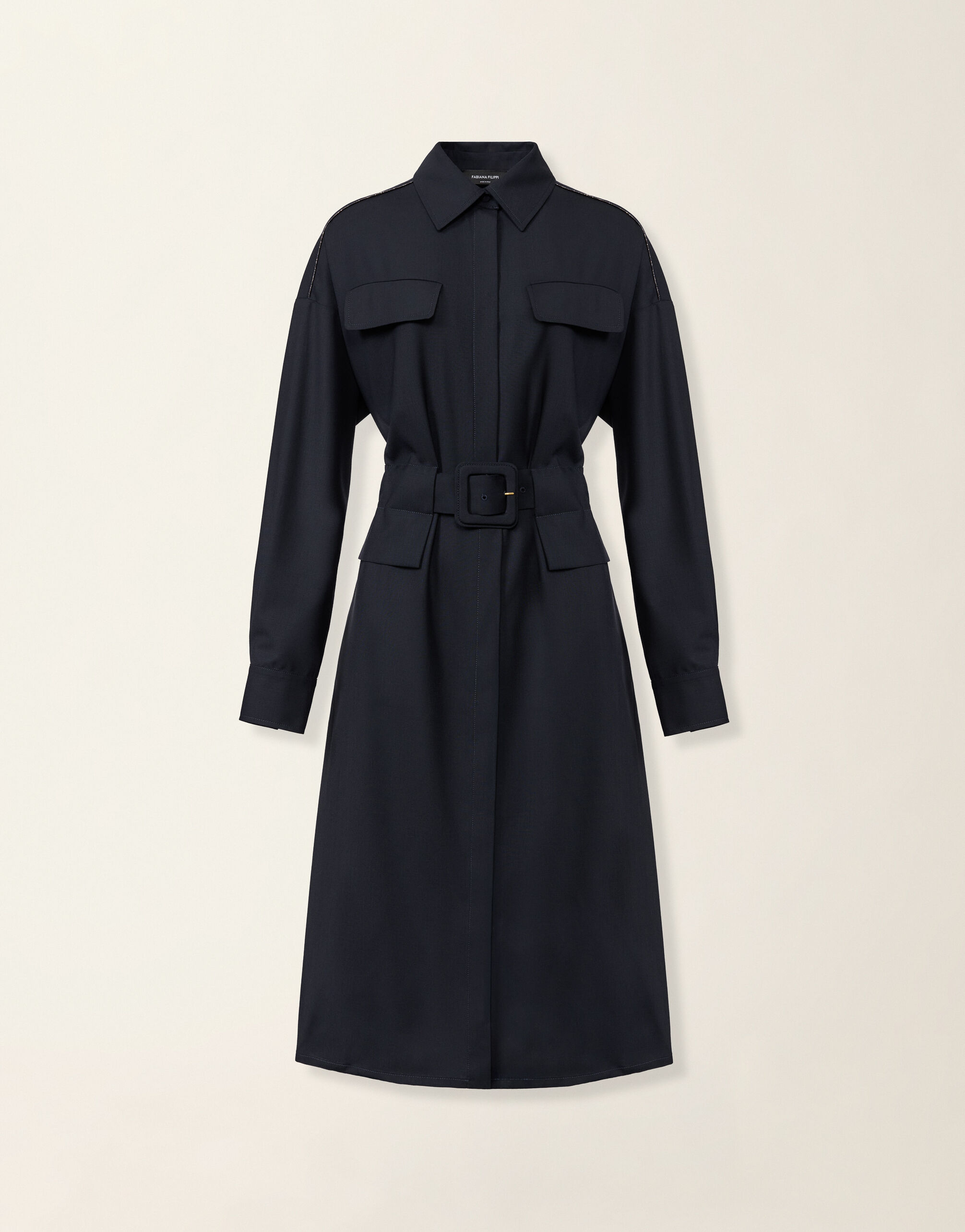 Robe saharienne en laine fraîche, bleu nuit Fabiana Filippi Robe saharienne en laine fraîche, bleu nuit Bleu nuit ABD216F371M2980000