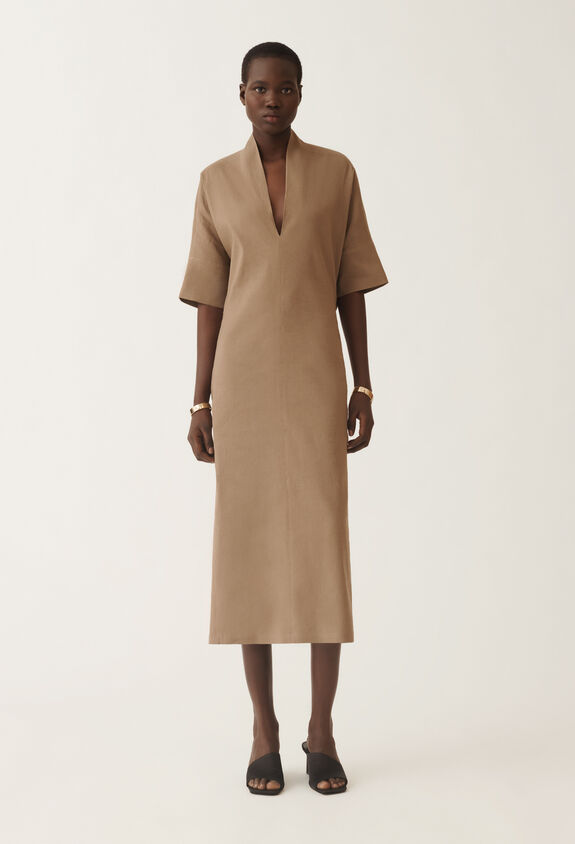 Fabiana Filippi Stretch viscose and linen dress, taupe TAUPE ABDC02F119H5490000