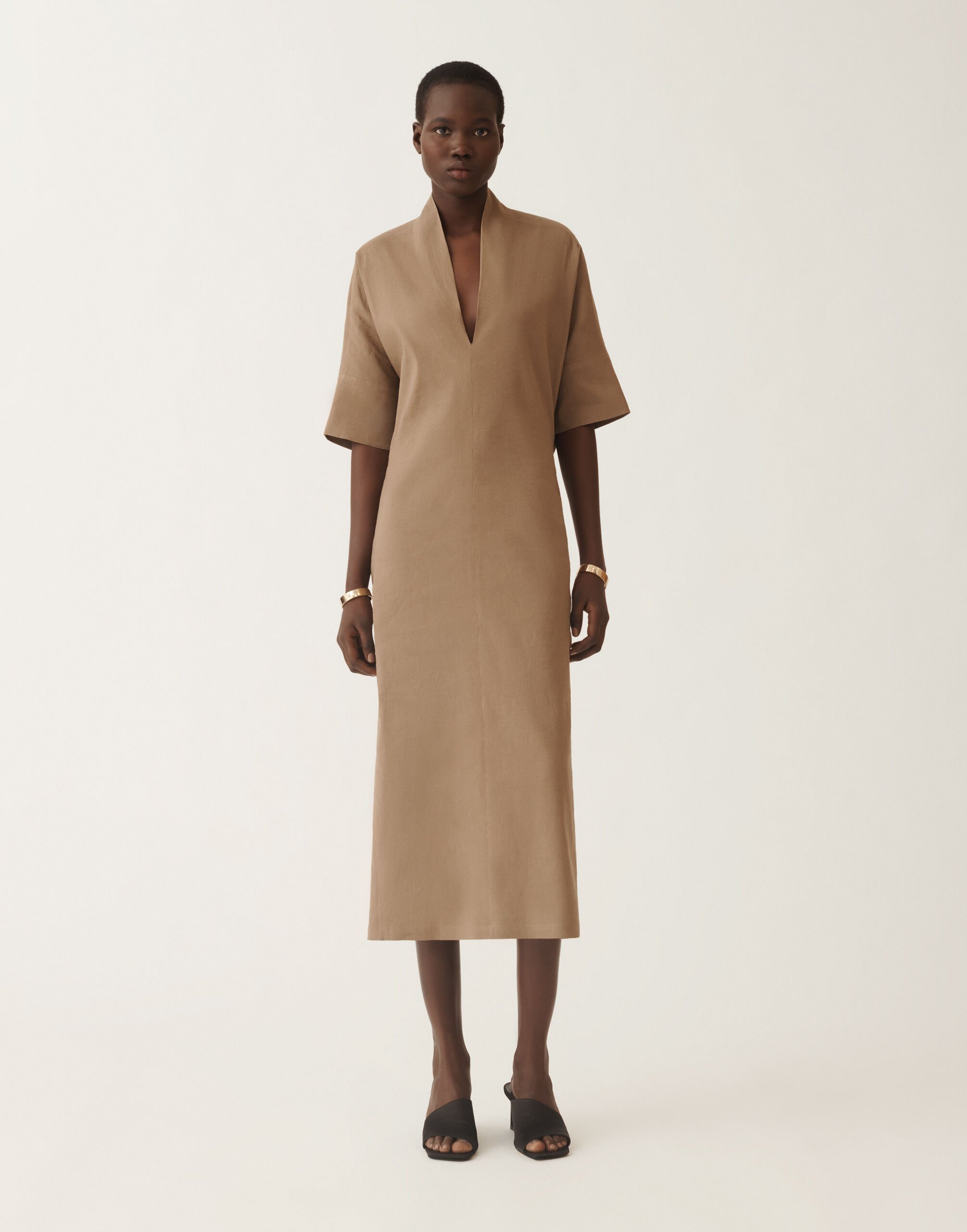 Fabiana Filippi Kleid aus Leinen und Stretch-Viskose, taupe TAUPE ABDC02F119H5490000