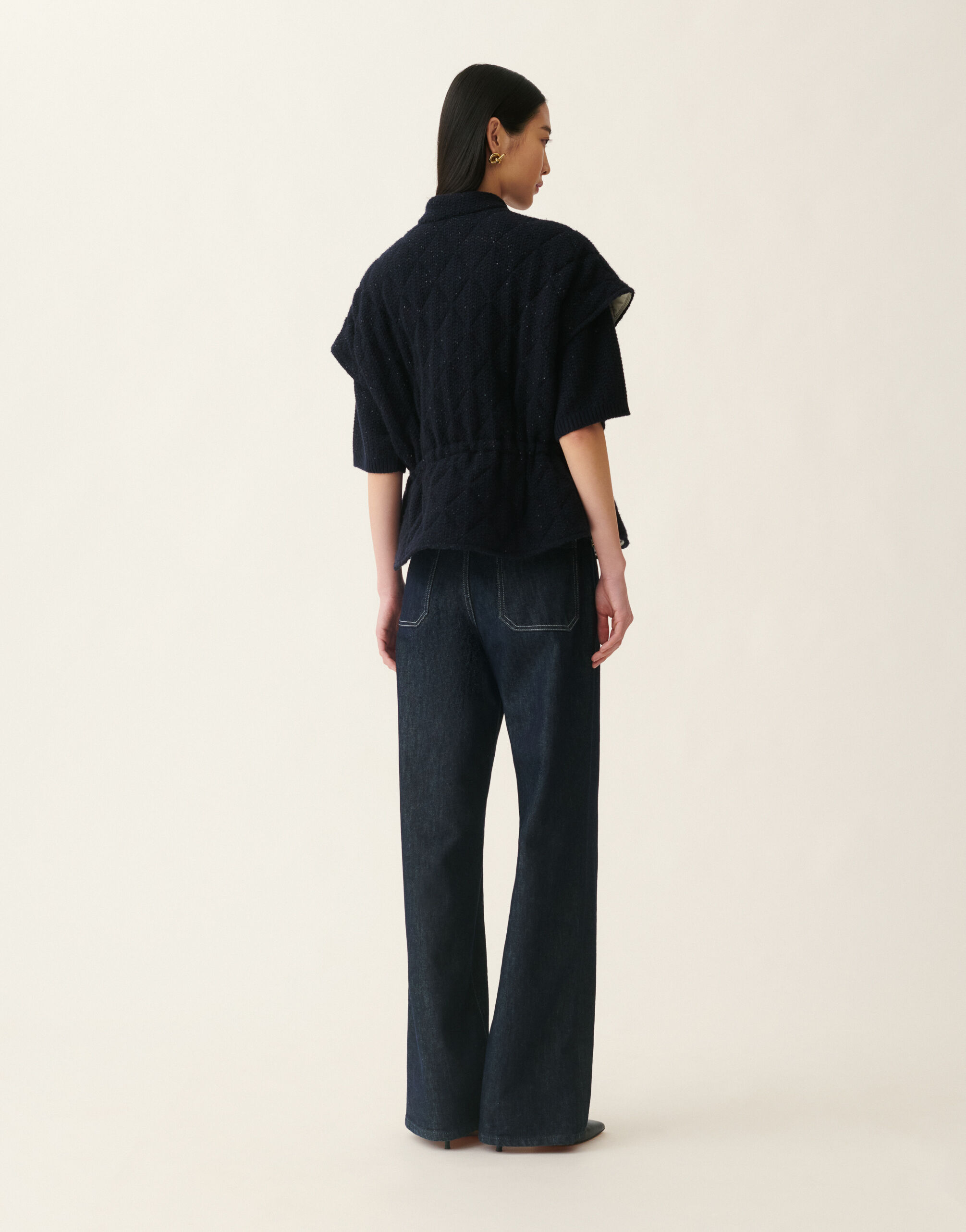 Platinum and sequin cape, midnight blue for Women | Fabiana Filippi®