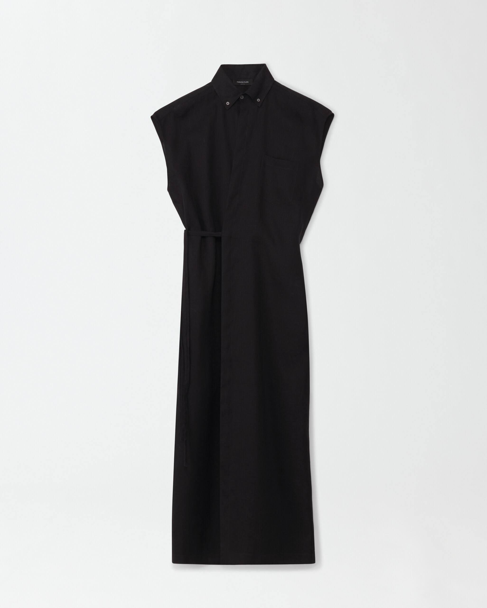 Fabiana Filippi LINEN CLOTH ROBE DRESS WITH SHIRT COLLAR AND CHEST POCKET BLACK ABD274F478D6610000