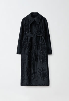 Fabiana Filippi JACQUARD BUTTON DETAIL TOPCOAT WITH BELT GATHERING DETAIL BLACK CTD224F712D7710000