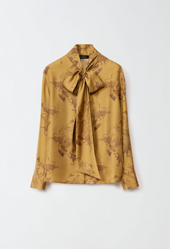 Fabiana Filippi Bluse aus bedrucktem Seidenköper, senfgelb GELB CAD224F224D7670000