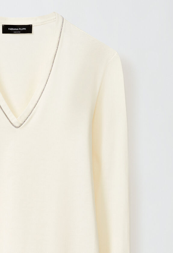 Fabiana Filippi Jersey T-shirt, raffia WHITE JED224F606SK000000