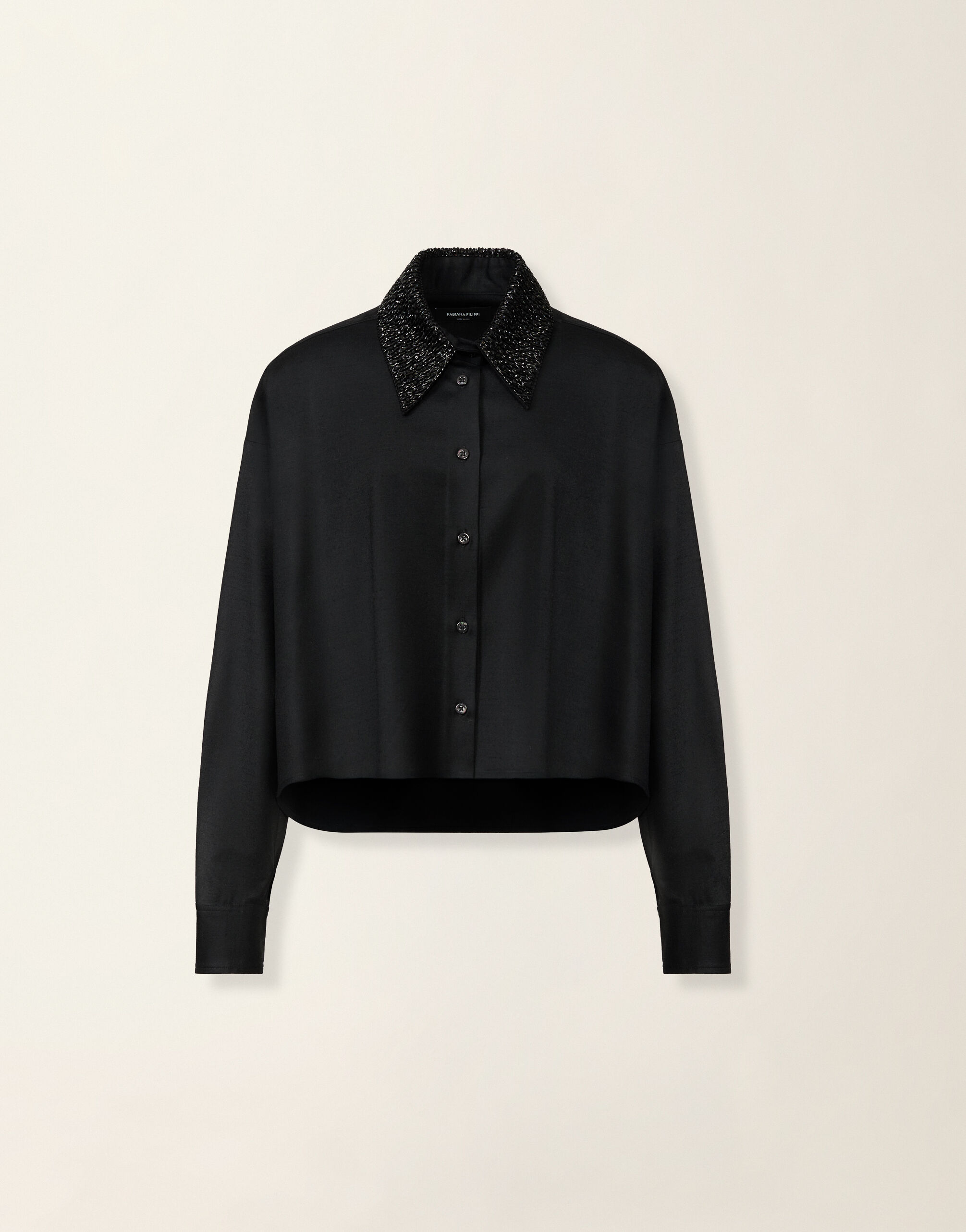 Cropped flannel shirt, black Fabiana Filippi Cropped flannel shirt, black Black CAD226F313M3940000