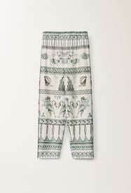 Fabiana Filippi Silk twill trousers with a painted print, white, aqua green and teal WHITE/TURQUOISE/AQUAGREEN PAD275F835D8600000