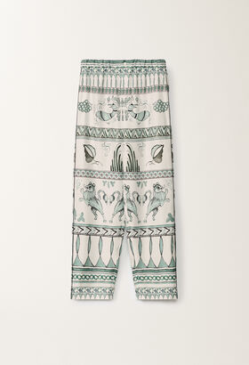 Fabiana Filippi Silk twill trousers with a painted print, white, aqua green and teal LAVENDER CAD275F233L3630000