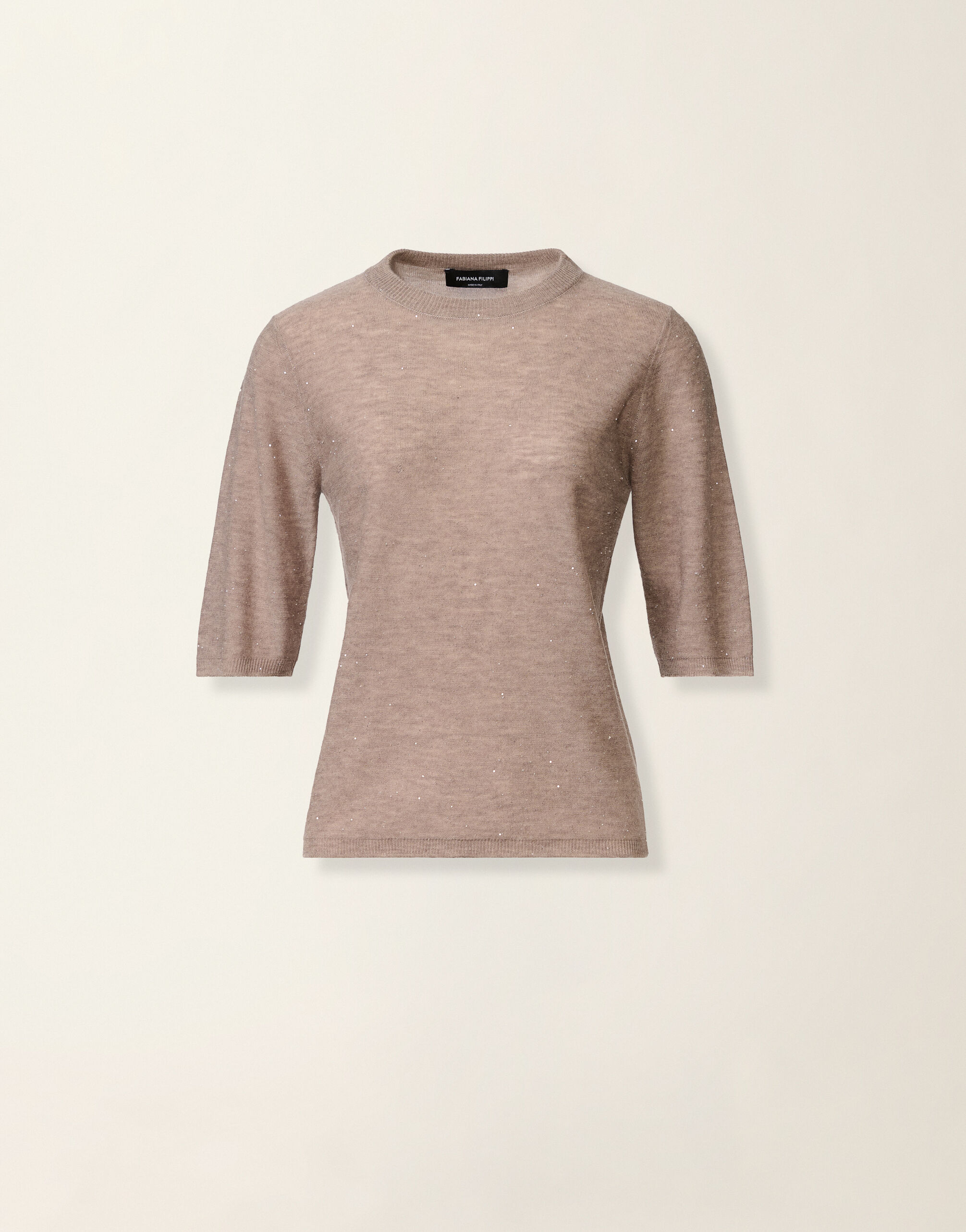 Pullover aus Wolle mit Pailletten, mocha Fabiana Filippi Pullover aus Wolle mit Pailletten, mocha Mocha MAD216F092D7220000