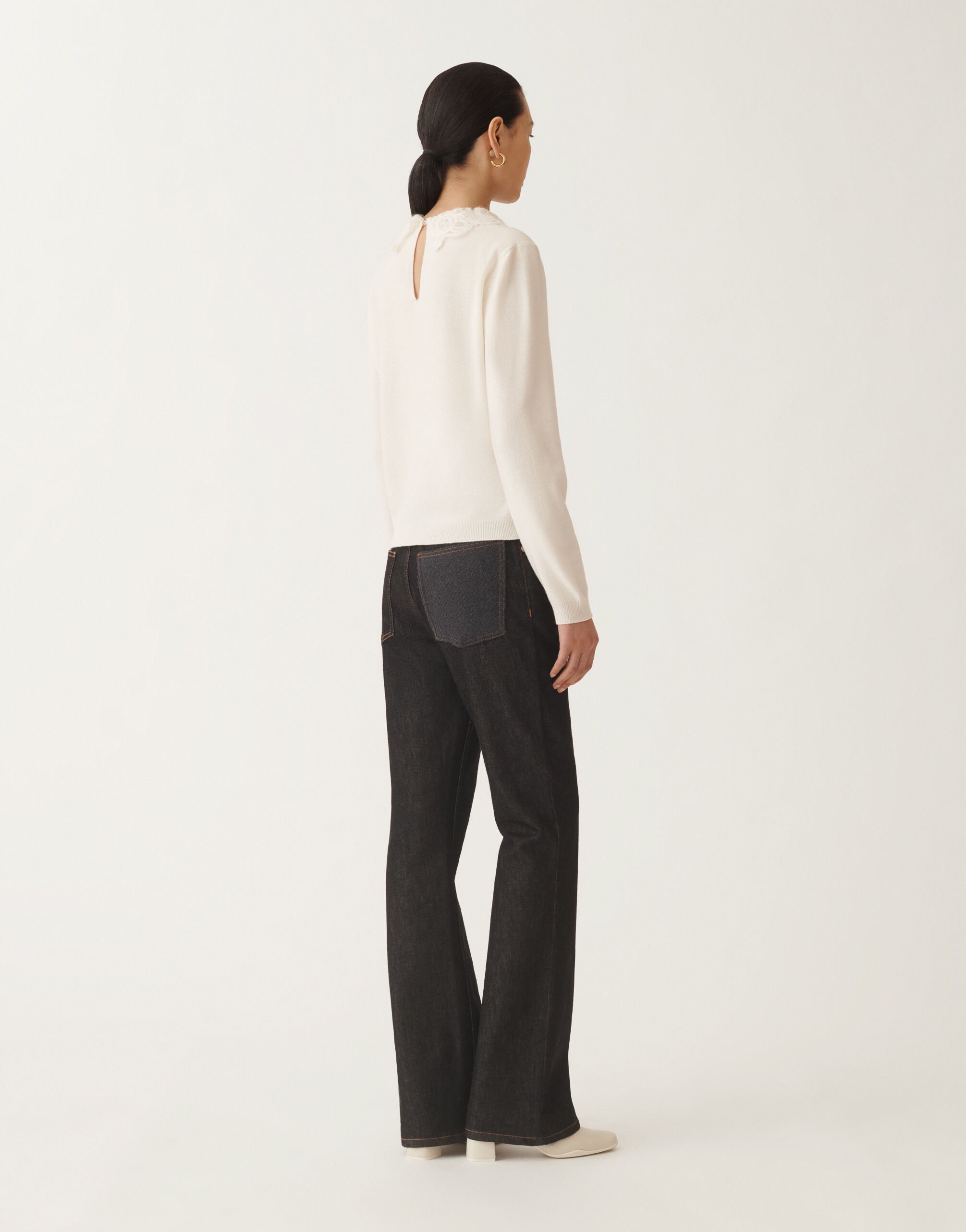 Fabiana Filippi Pullover aus Platinum mit Makramee-Spitze, bastfarben Weiß MAD215F048L5900000