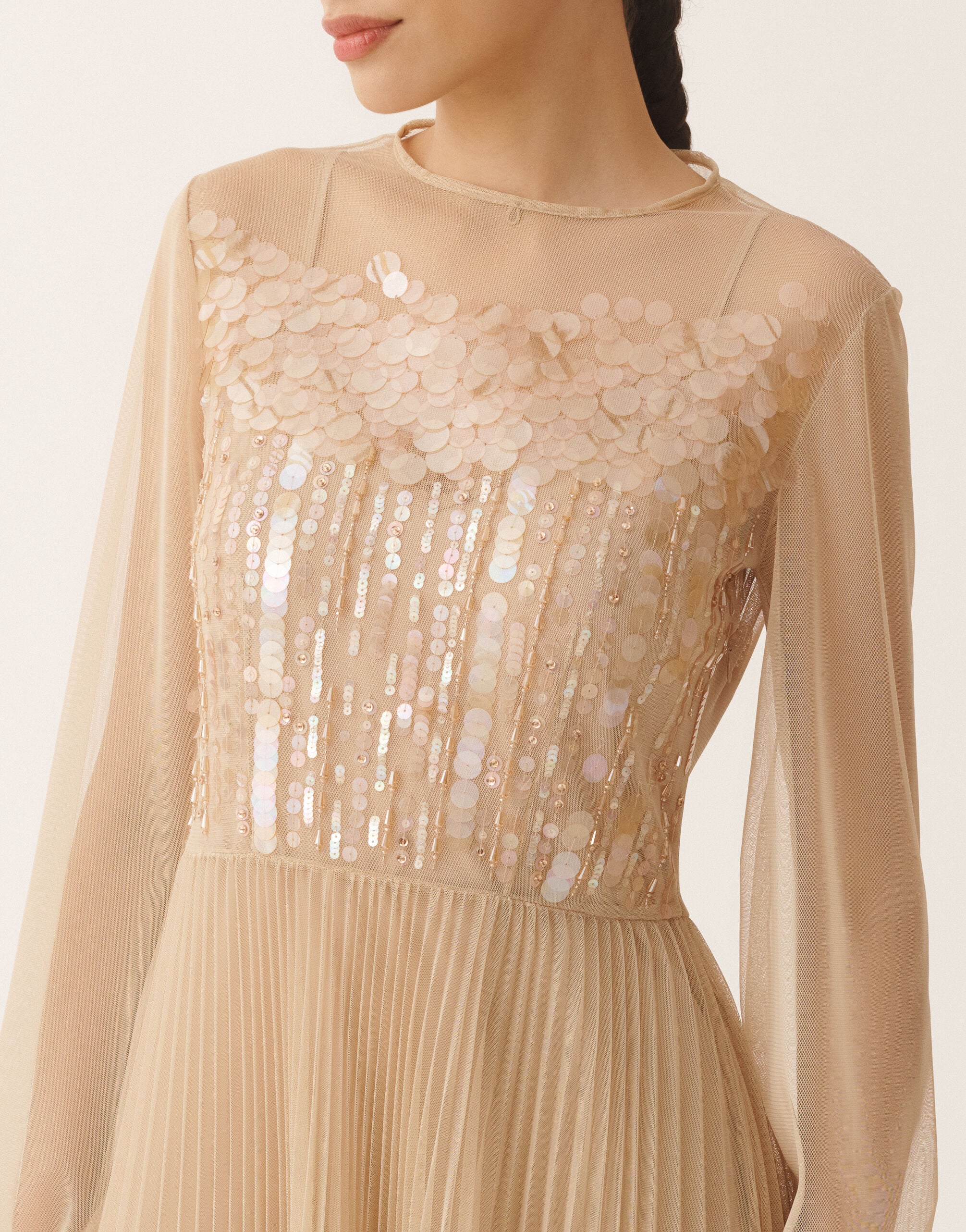 Pleated tulle dress, maple for Women | Fabiana Filippi®