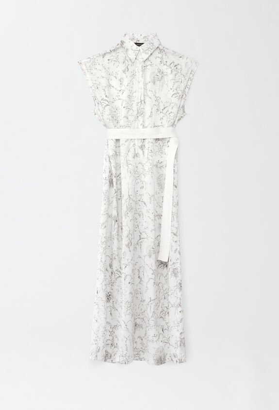 Fabiana Filippi PRINTED SATIN SHIRT DRESS WITH CONTRAST FABRIC BELT WHITE ABD274F130H4550000