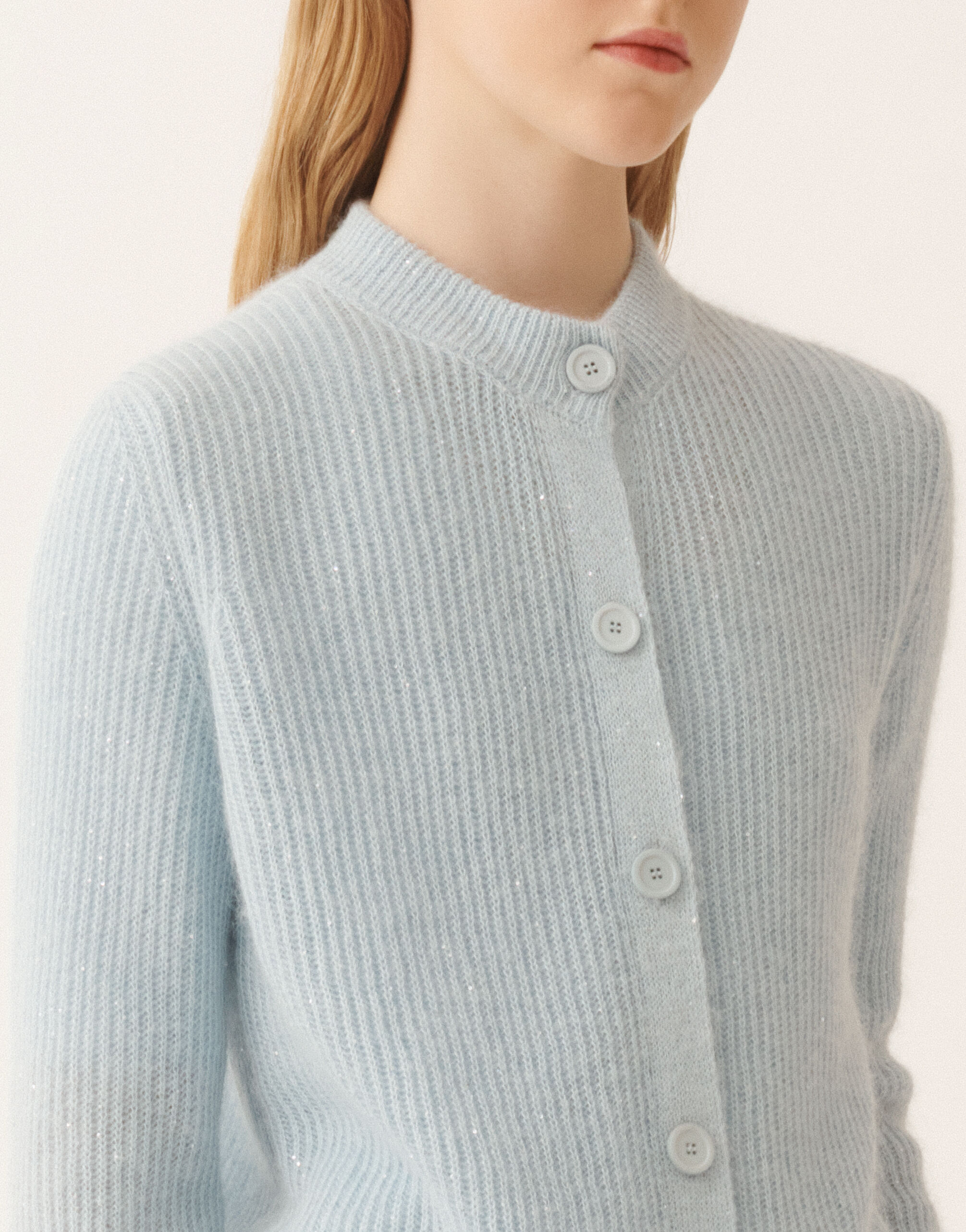 Mohair cardigan with sequins, aqua for Women | Fabiana Filippi®