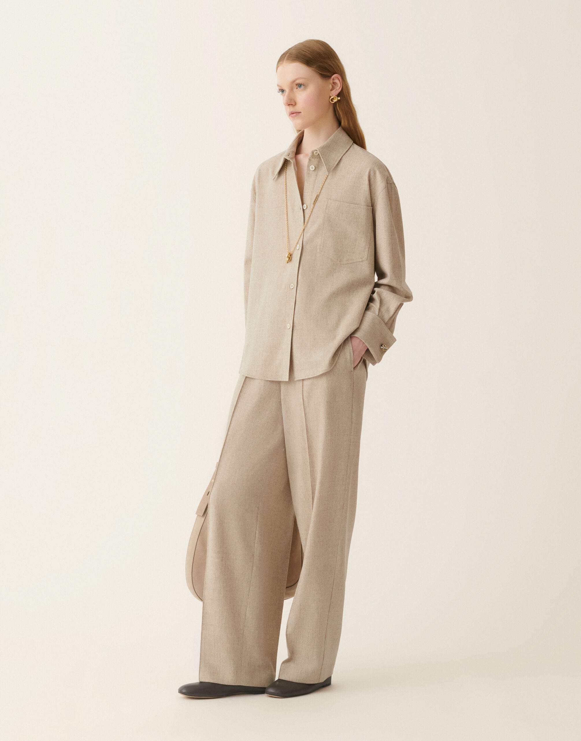 Fabiana Filippi Wide-leg flannel trousers, greige Greige PAD226F336M3780000