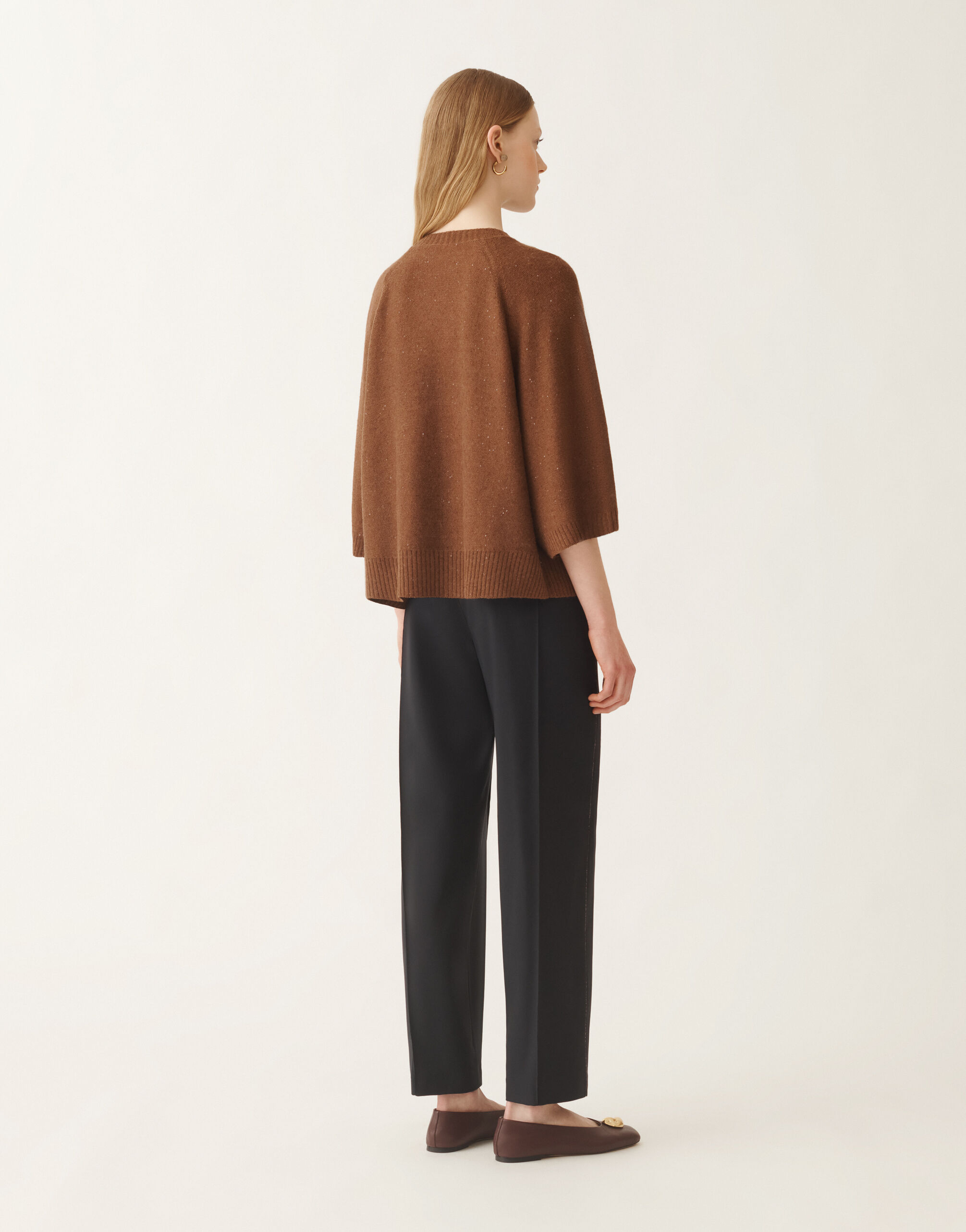 Fabiana Filippi Wool and silk cape with sequins, mahogany BROWN MAD215F067D2960000