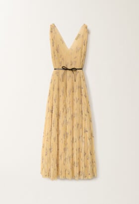 Fabiana Filippi Pleated tulle dress with painted botanical print, canary AQUAGREEN ABD275F625L2330000