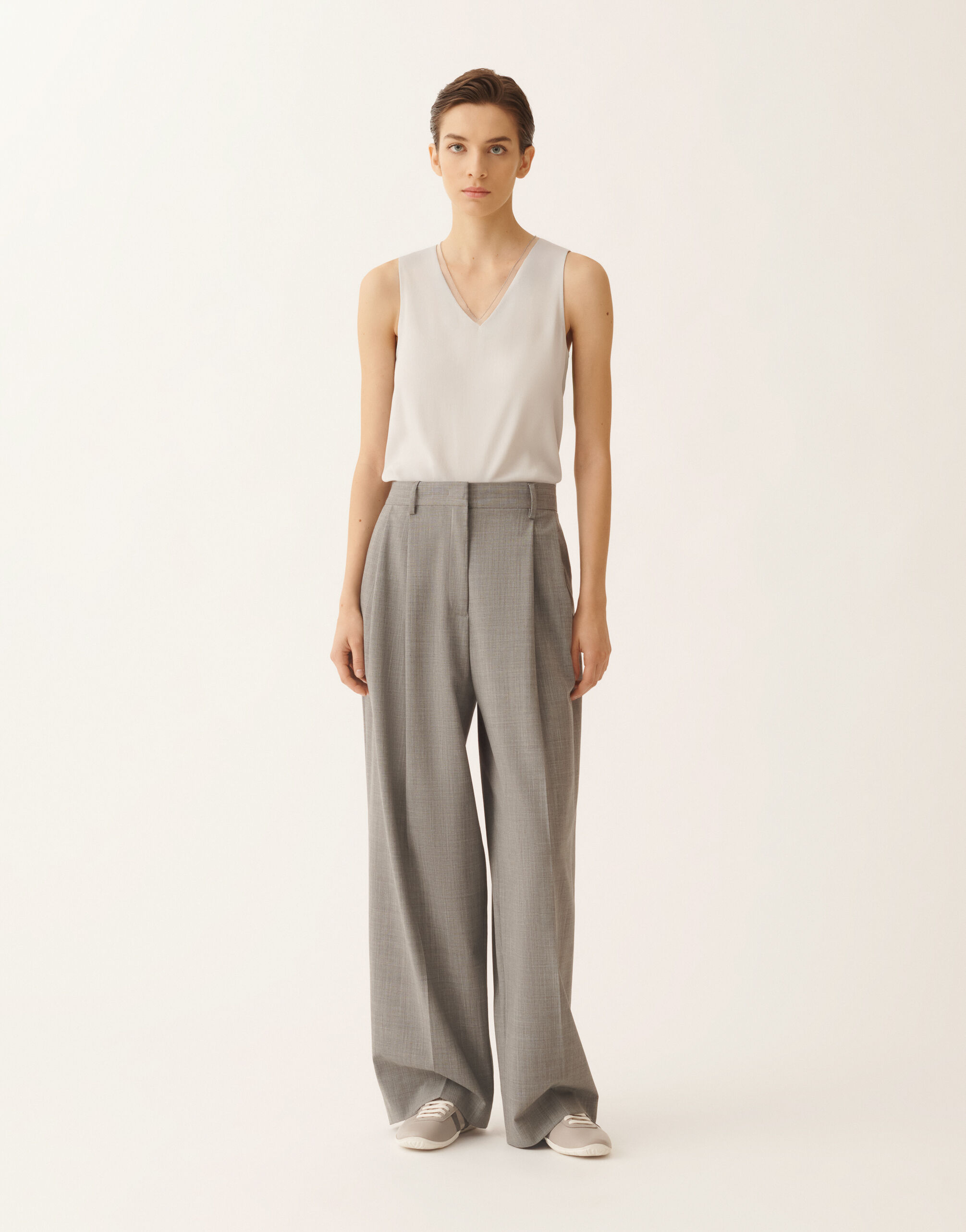 Pants in lightweight stretch wool, rock mélange for Women