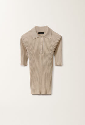 Fabiana Filippi Linen ribbed polo, greige BLUE MAD275F053D2730000