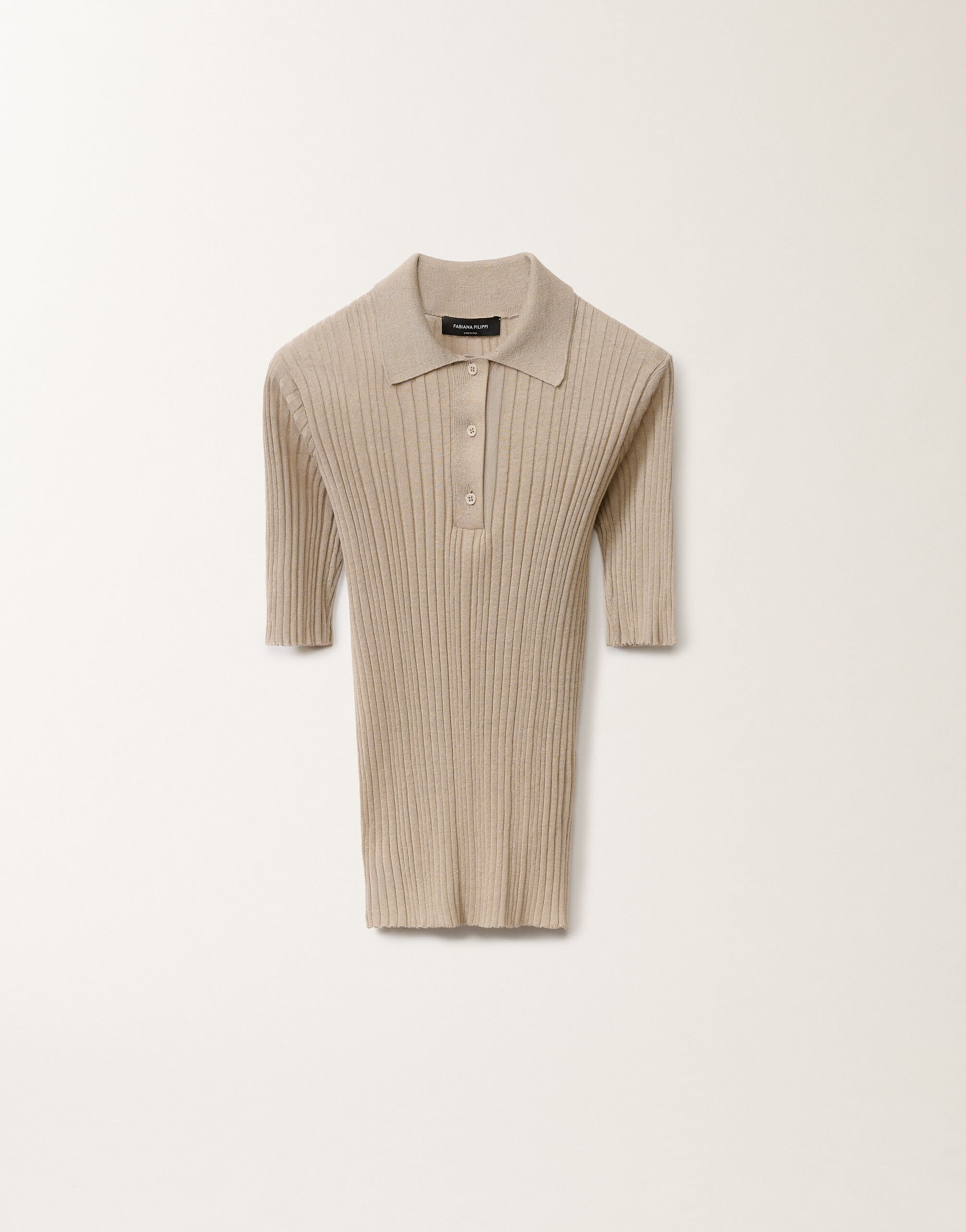 Fabiana Filippi Linen ribbed polo, greige GREIGE MAD275F507D8560000