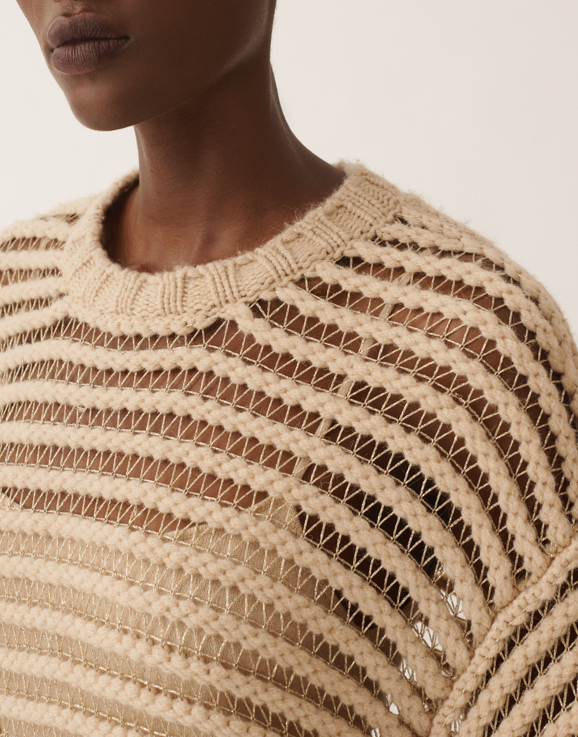 Camel, albino and gold lurex sweater for Women | Fabiana Filippi®