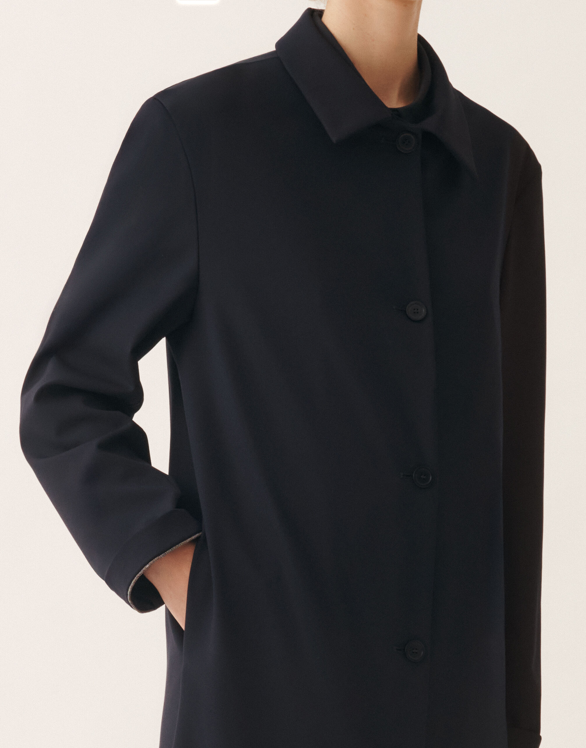 Midnight blue techno tailoring coat for Women | Fabiana Filippi®