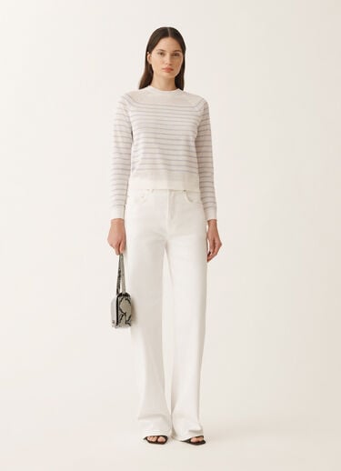 Fabiana Filippi Linen striped sweater, white and mauve WHITE/LAVENDER MAD275F031L3420000