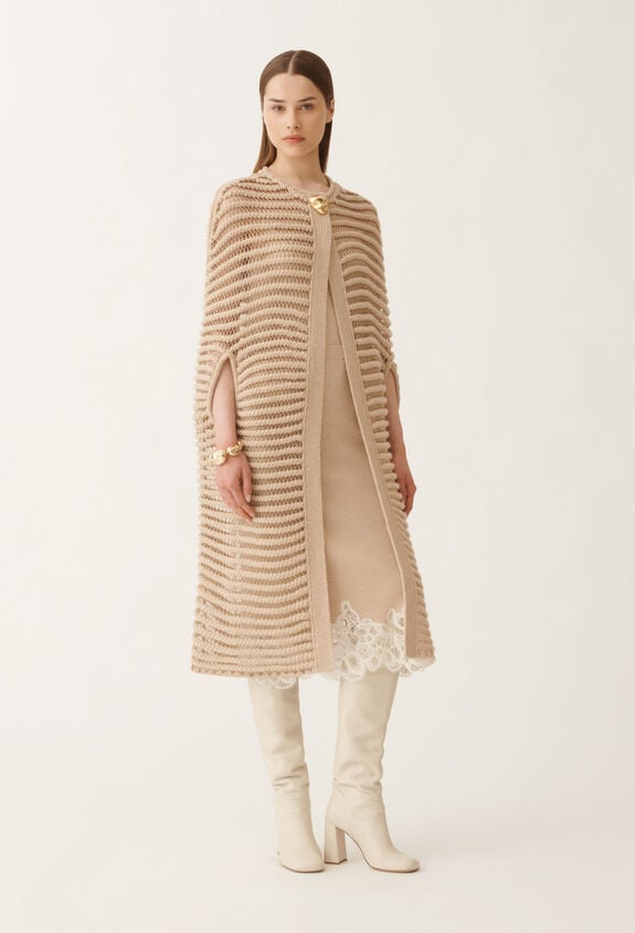 Fabiana Filippi Long cape in camel, albino and gold lurex BROWN MAD215F095L5200000