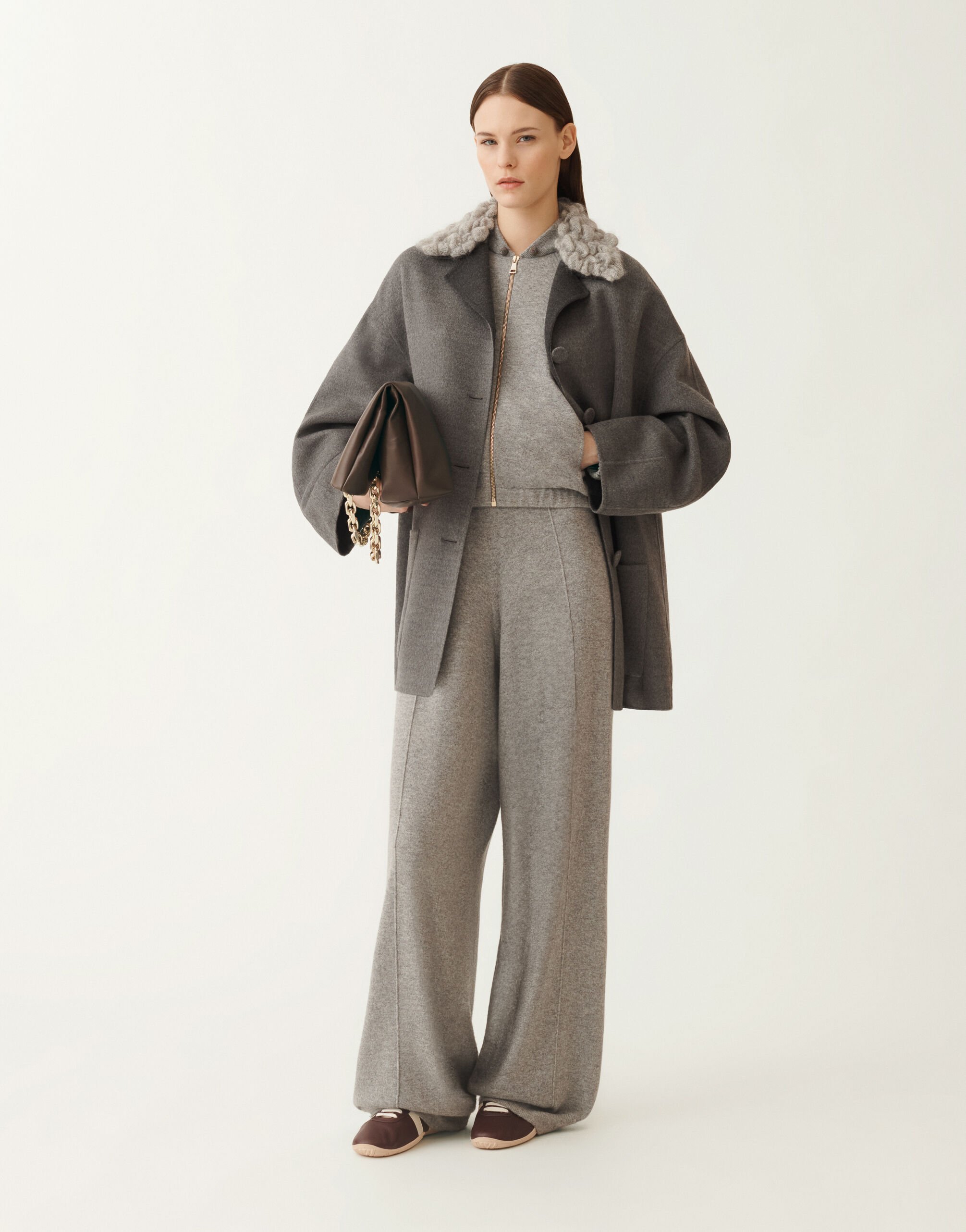 Fabiana Filippi Caban en double laine, roche et anthracite GRIS CTD215F260L6040000