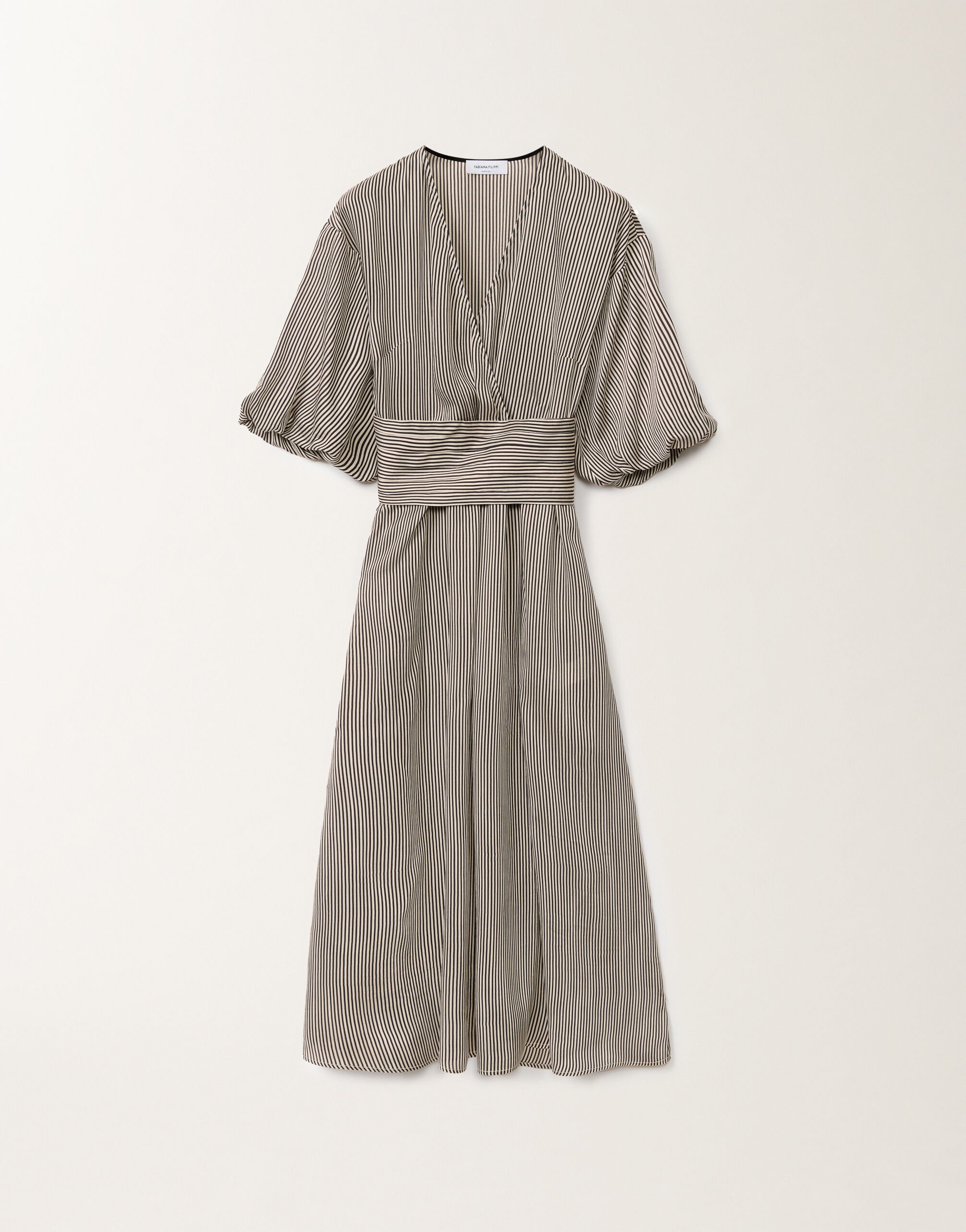 Fabiana Filippi Robe en viscose rayée armurée, blanc beurre BLANC / NOIR ABDC02F123H5530000