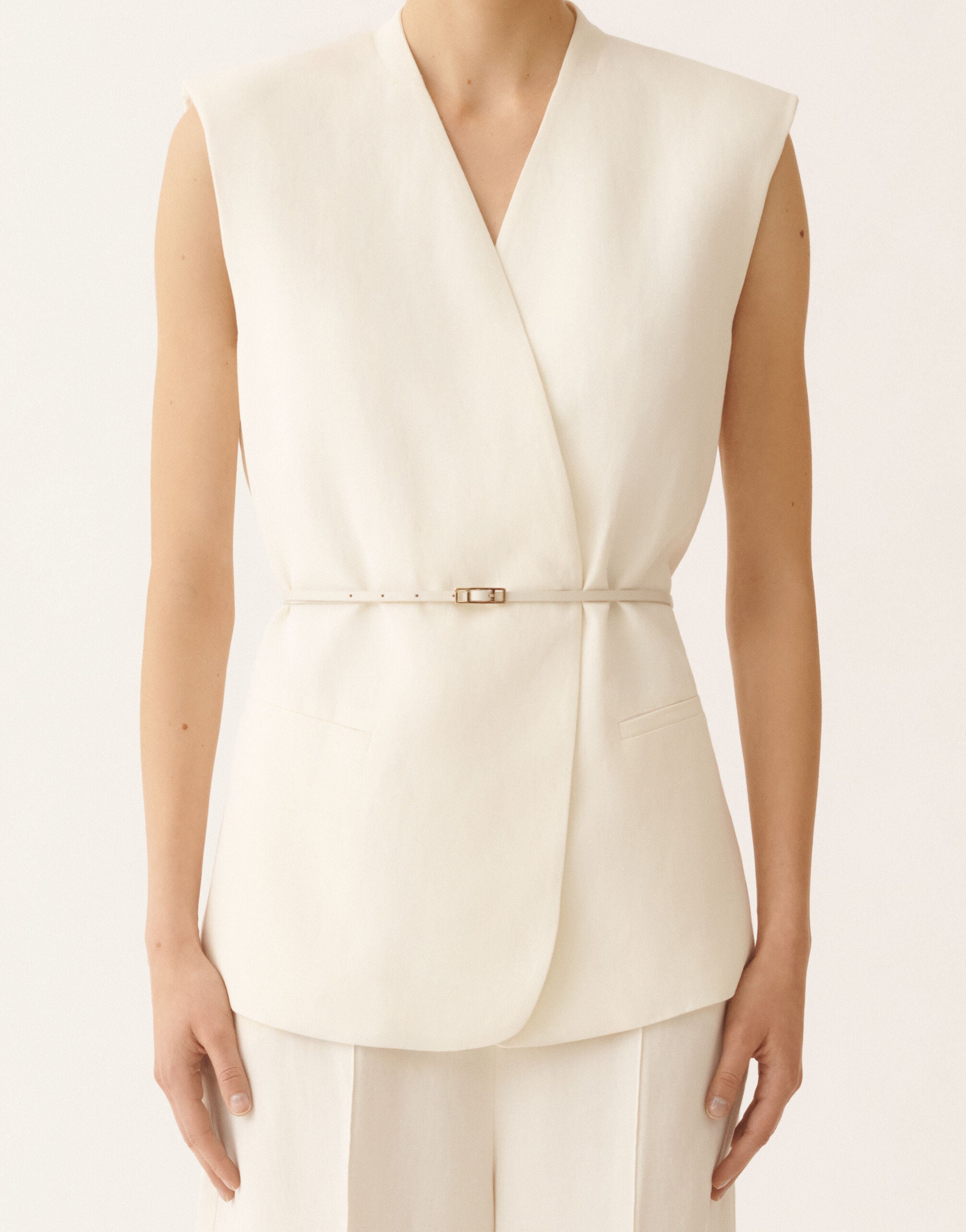 Fluid linen and viscose vest, butter for Women | Fabiana Filippi®