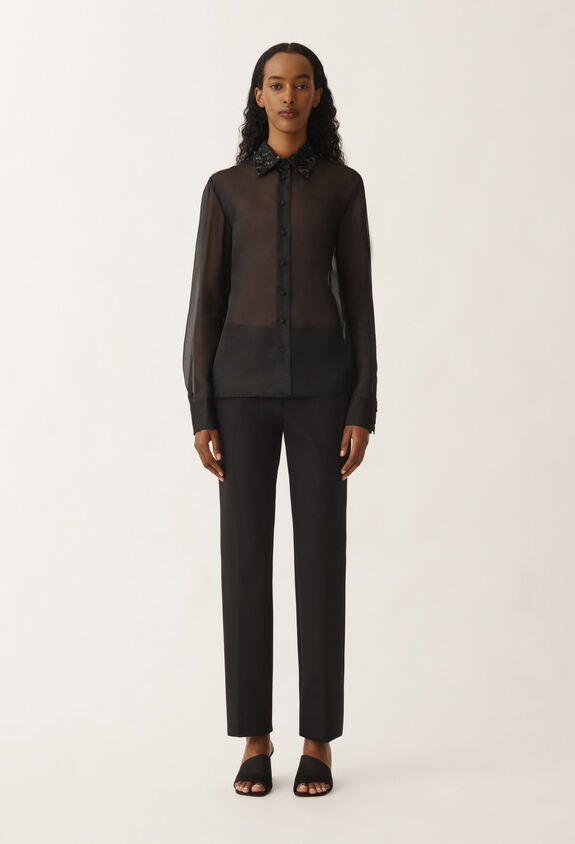 Fabiana Filippi ORGANZA BASI SHIRT WITH SEQUIN EMBROIDERED COLLAR BLACK CAD265F233L1850000