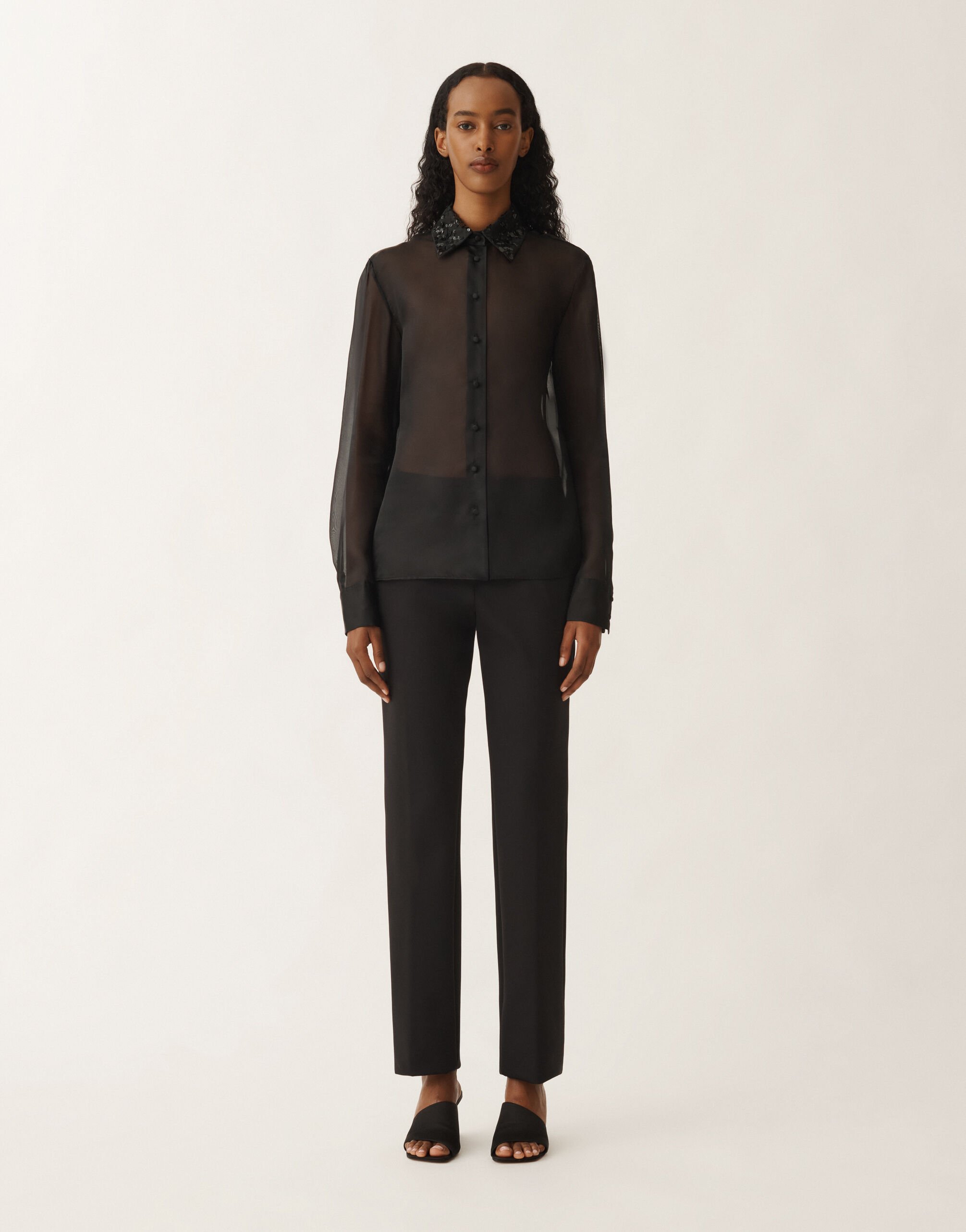 Fabiana Filippi Long organza shirt with sequin embroidery, black BLACK CAD265F233L1850000