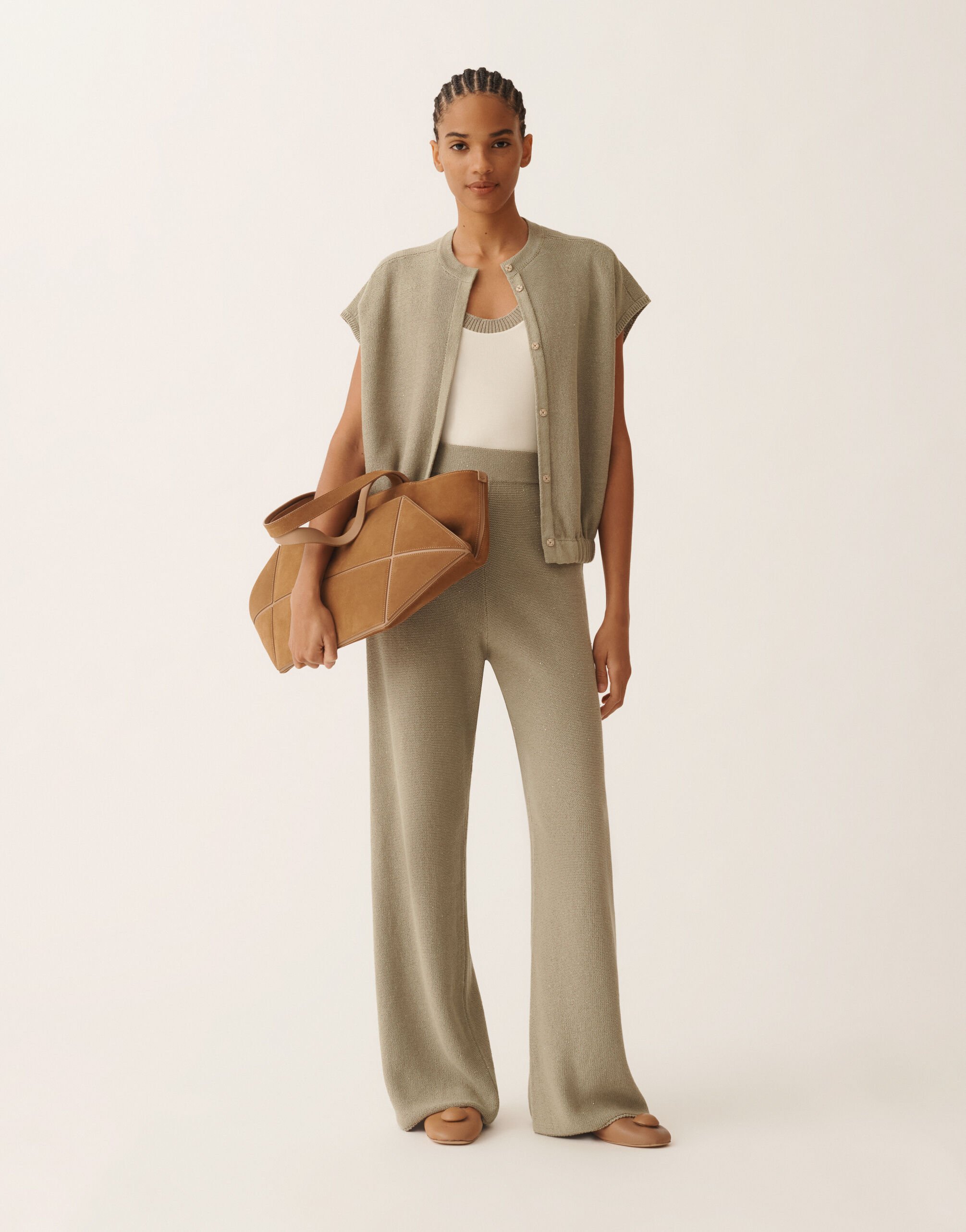 Fabiana Filippi Cotton and linen pants with sequins, khaki KHAKI PAD266F351D2730000