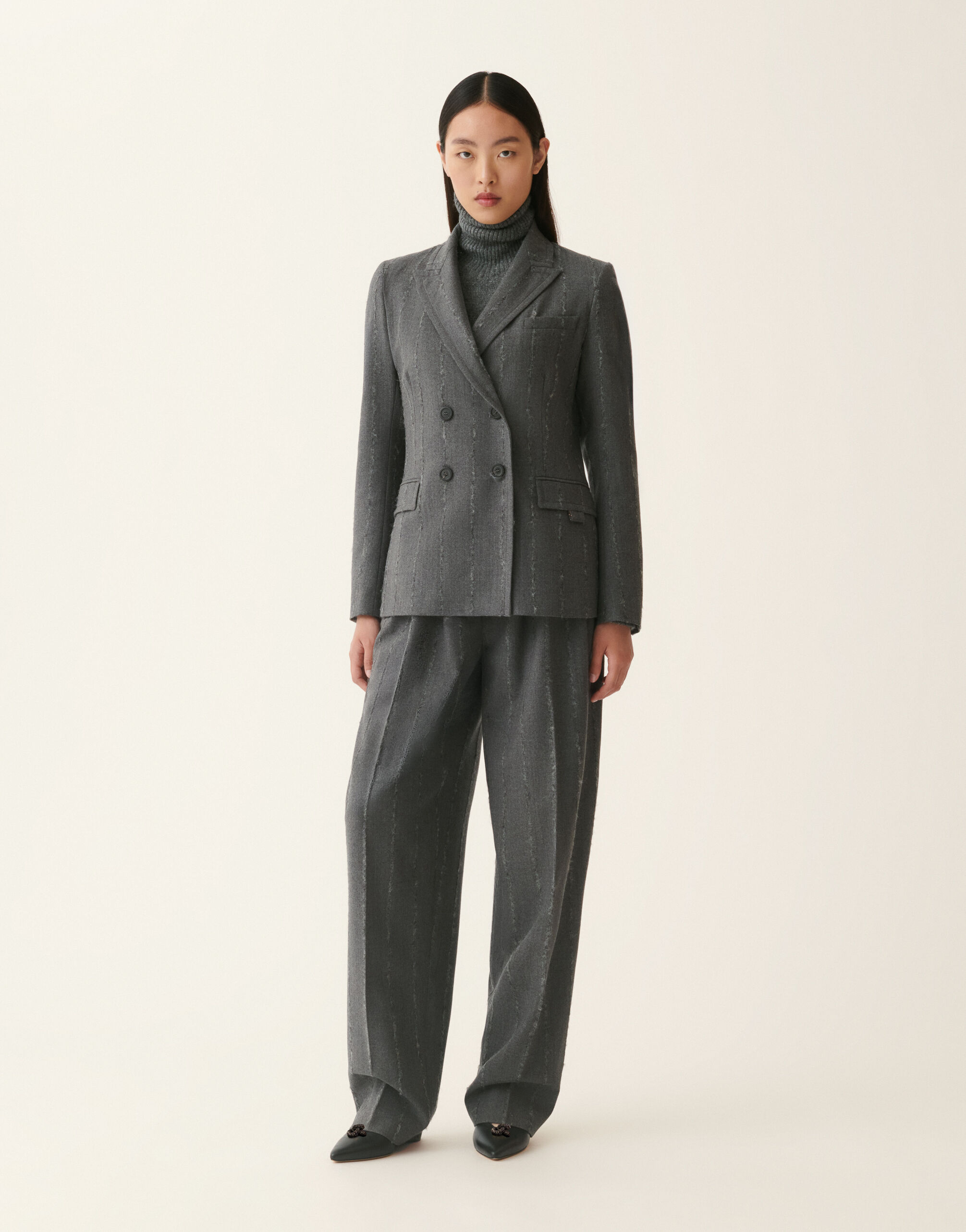 Fabiana Filippi Double-breasted pinstriped flannel jacket, charcoal Charcoal GCD226F177M4130000