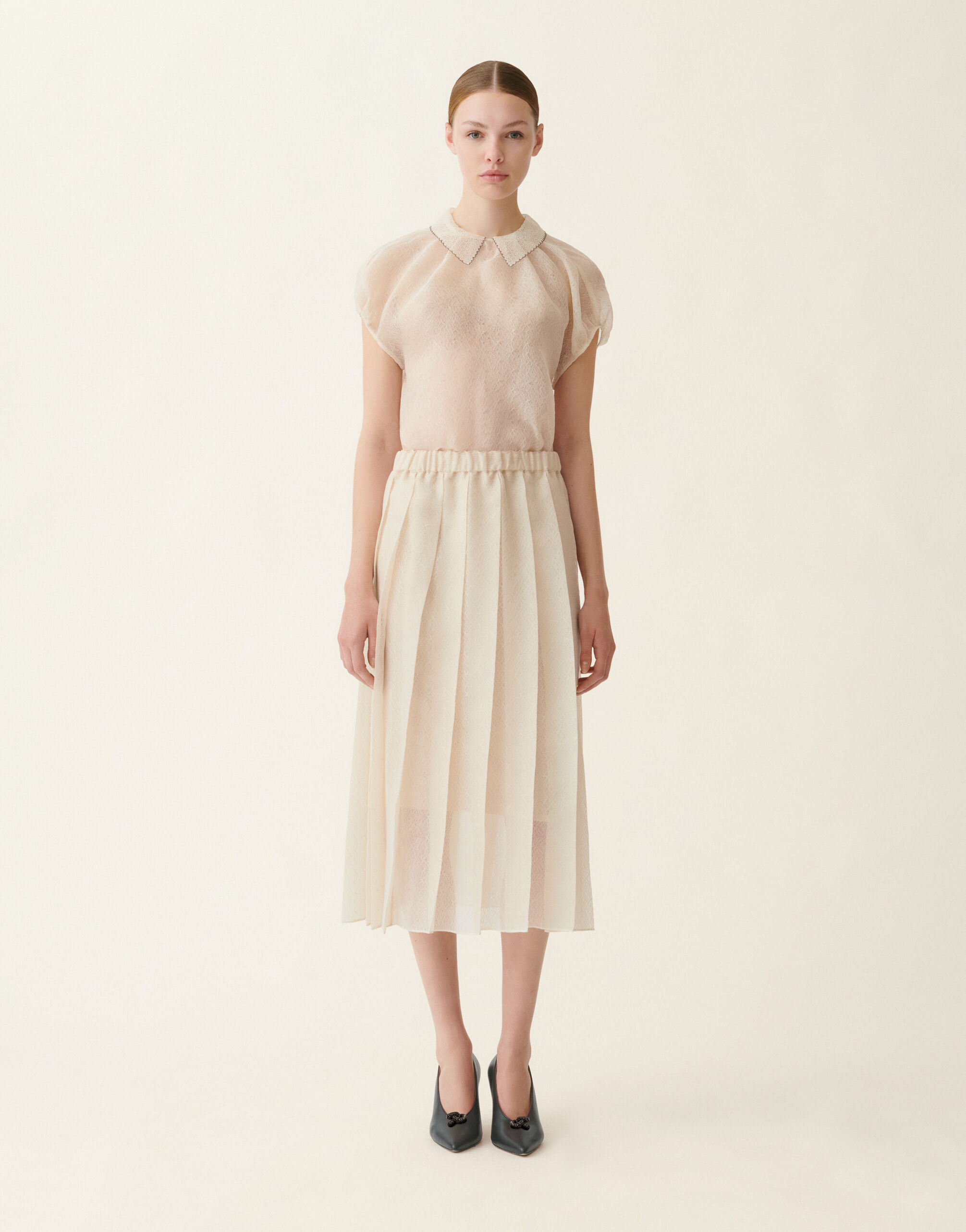 Fabiana Filippi Jupe midi en organza, beurre Beurre GND216F345M3120000