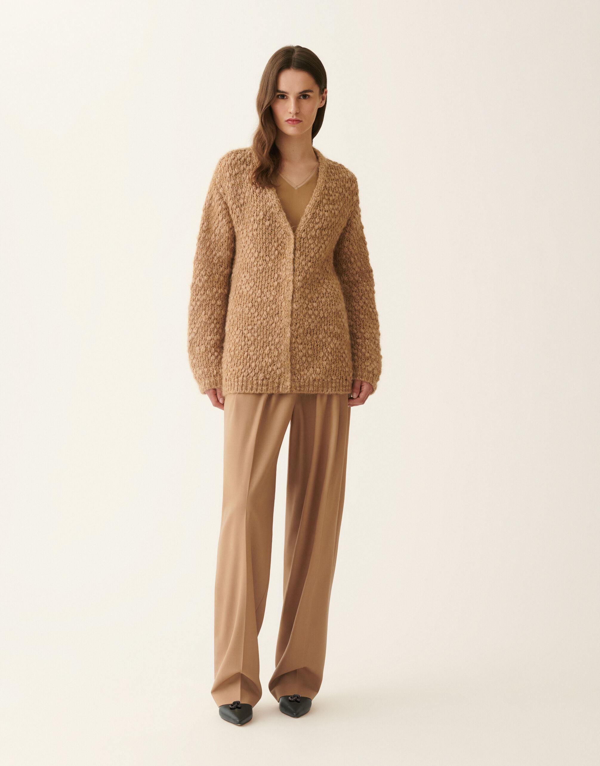 Fabiana Filippi Bouclé and micro-sequin cardigan, rattan Rattan MAD226F481M3690000