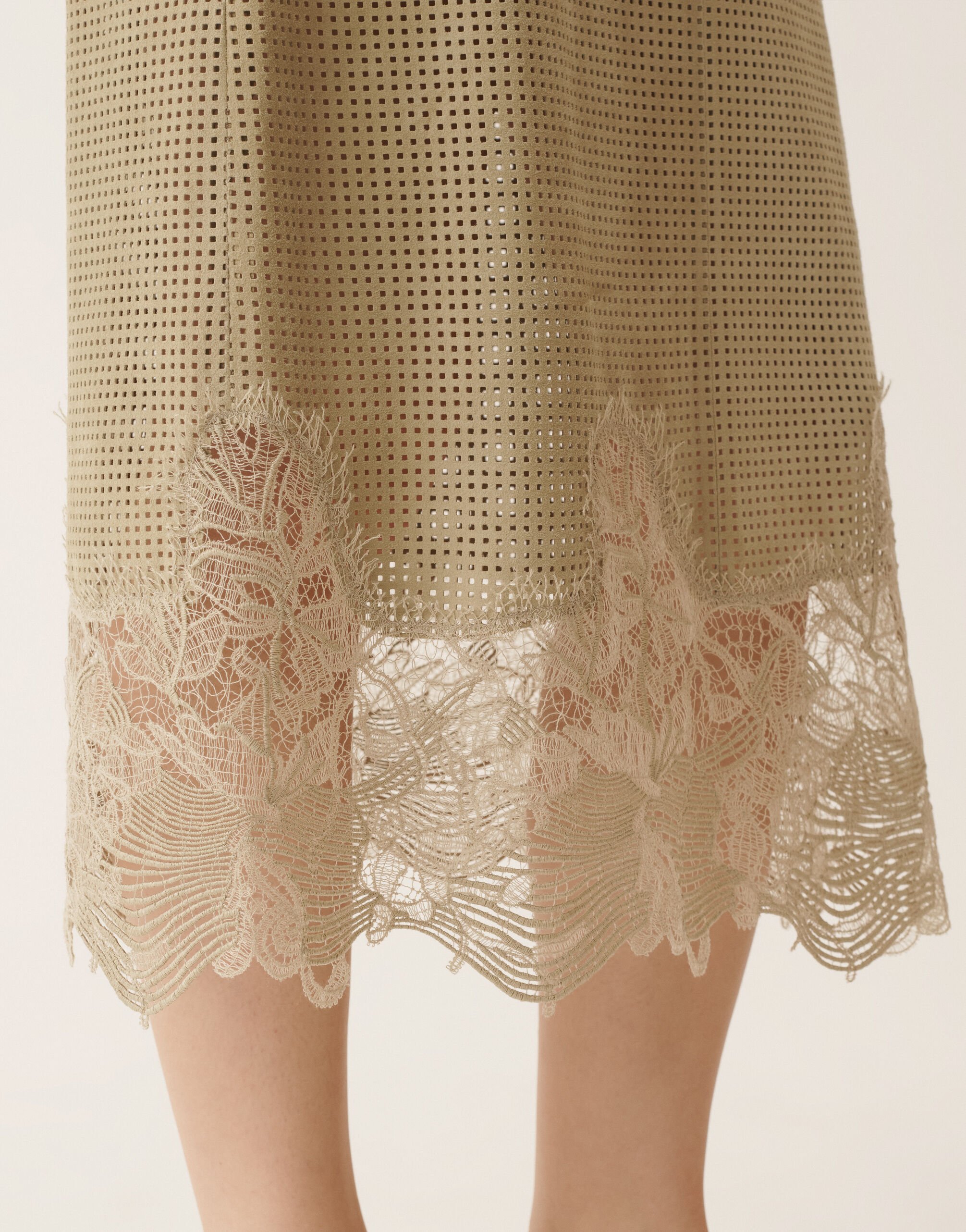 Pencil skirt in perforated suede, khaki Fabiana Filippi Pencil skirt in perforated suede, khaki KHAKI PLD276F719M1140000