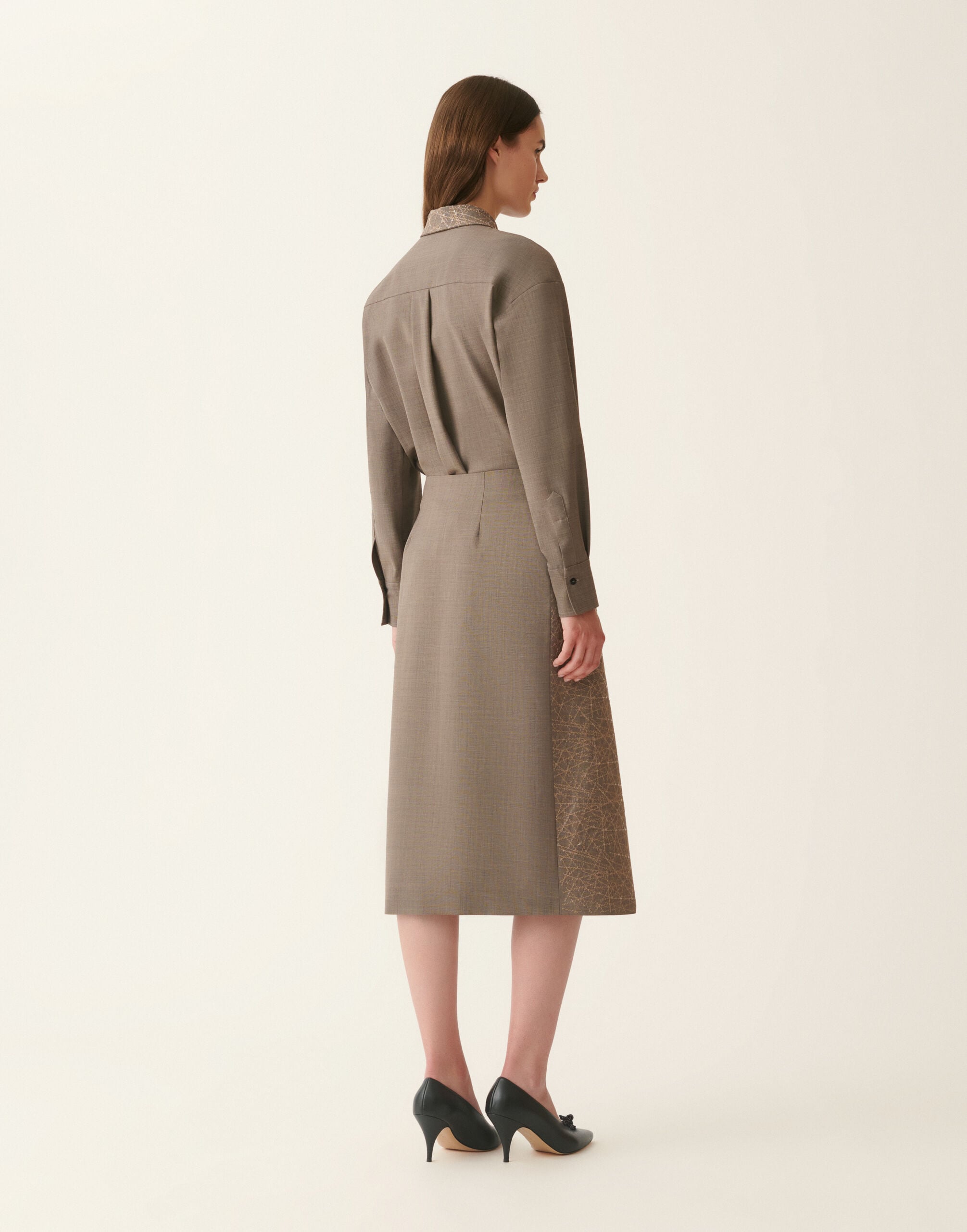 Fabiana Filippi Wrap pencil skirt in bi-stretch fresco wool, falcon Falcon GND226F335M4840000