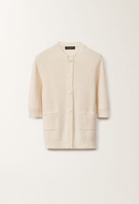 Fabiana Filippi Cardigan aus Baumwolle und Leinen mit Pailletten, vanillefarben WEISS MAD265F127D2730000