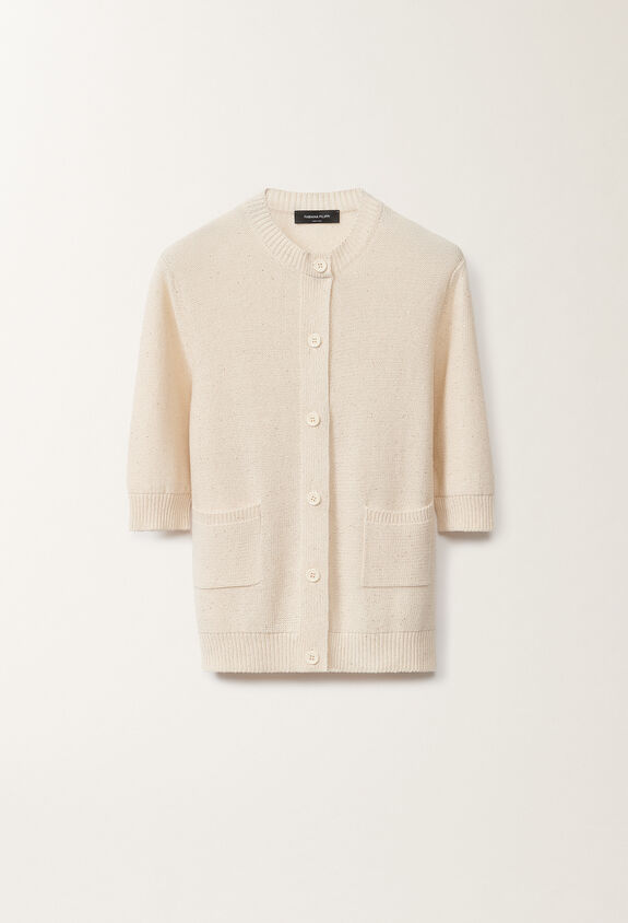 Fabiana Filippi Cardigan in cotone e lino con paillettes, vaniglia BIANCO MAD265F127D2730000