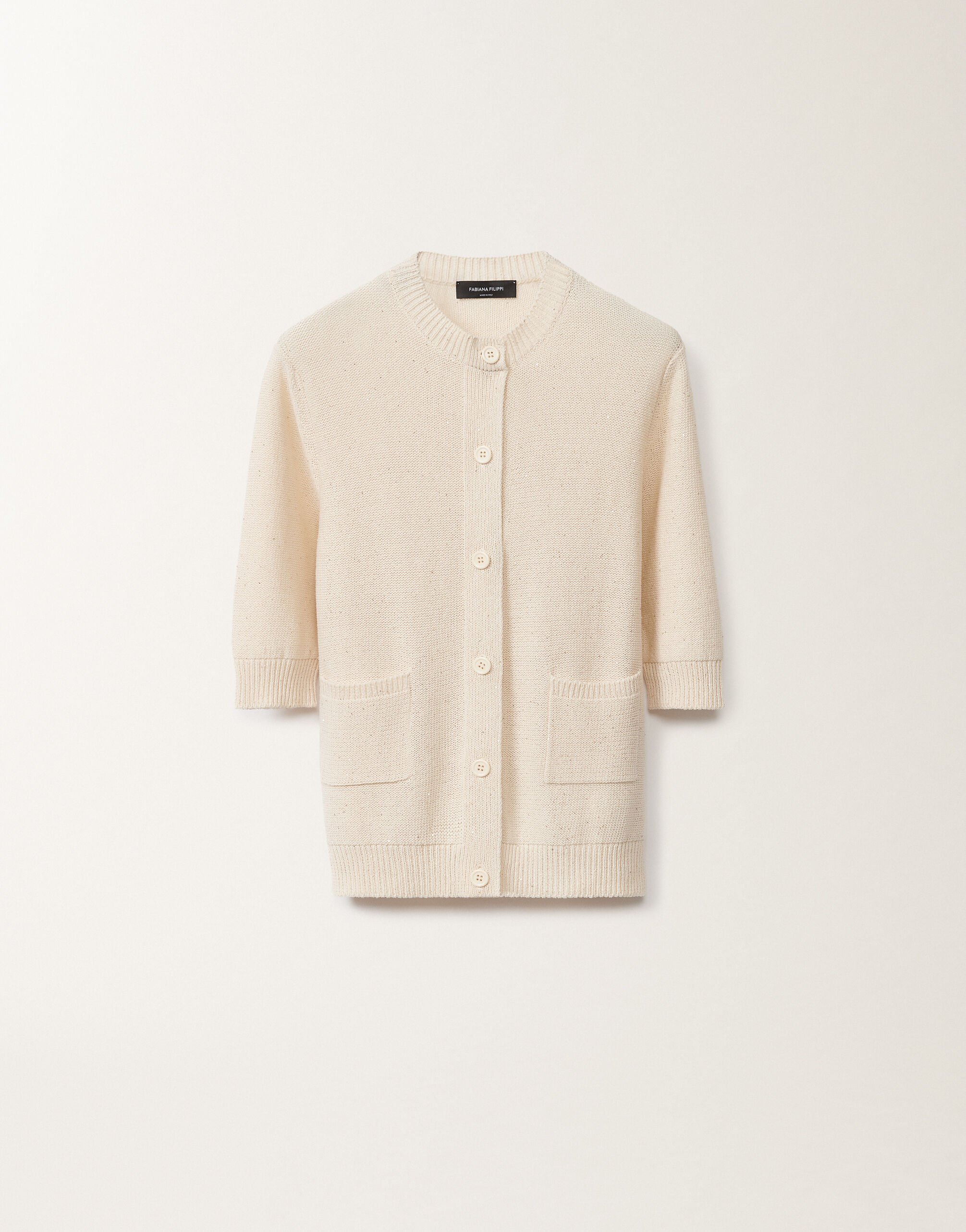 Fabiana Filippi Cotton and linen cardigan with sequins, vanilla WHITE MAD265F127D2730000