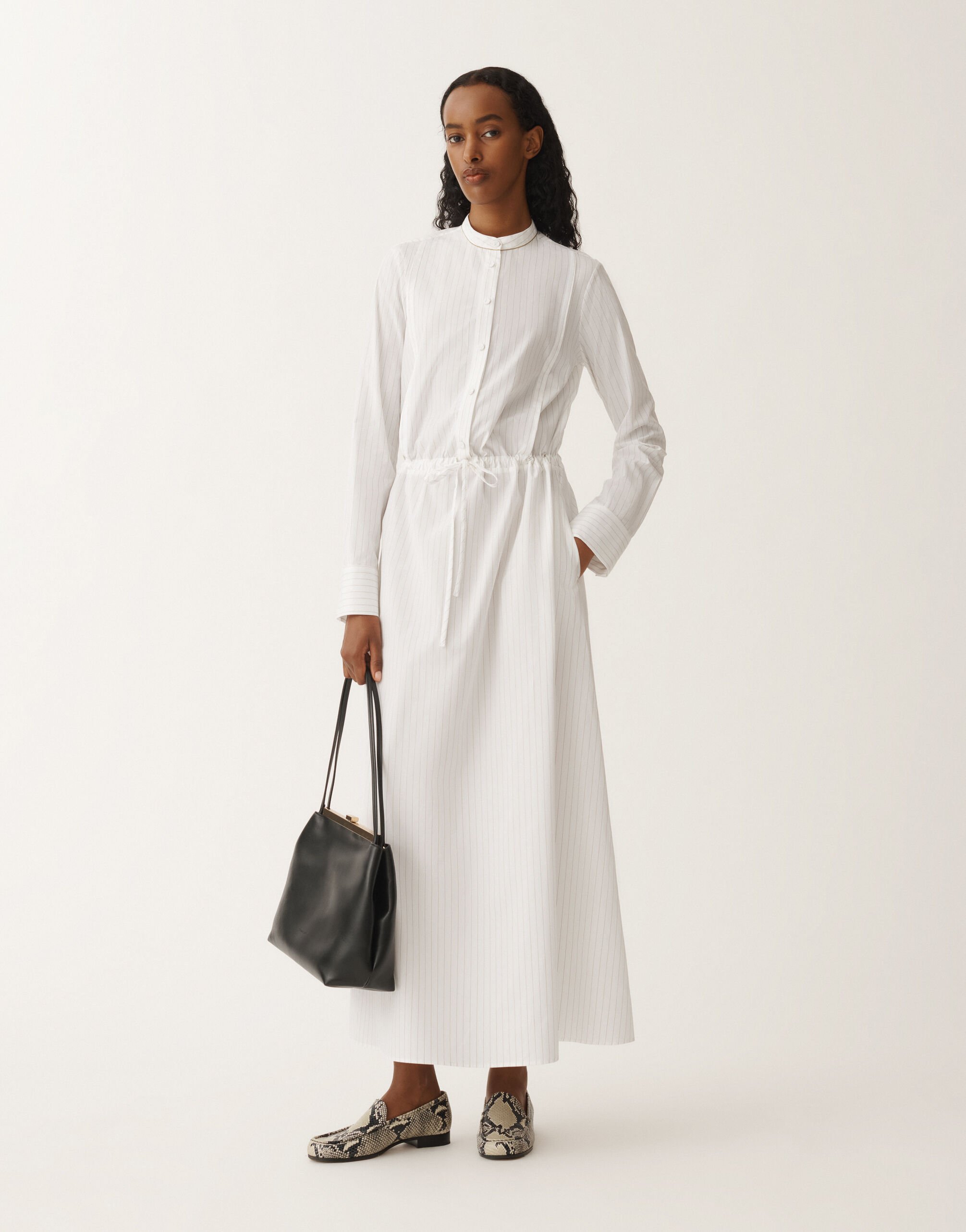 Fabiana Filippi Striped poplin shirt dress, optical white and aloe WHITE ABD265F206L2340000
