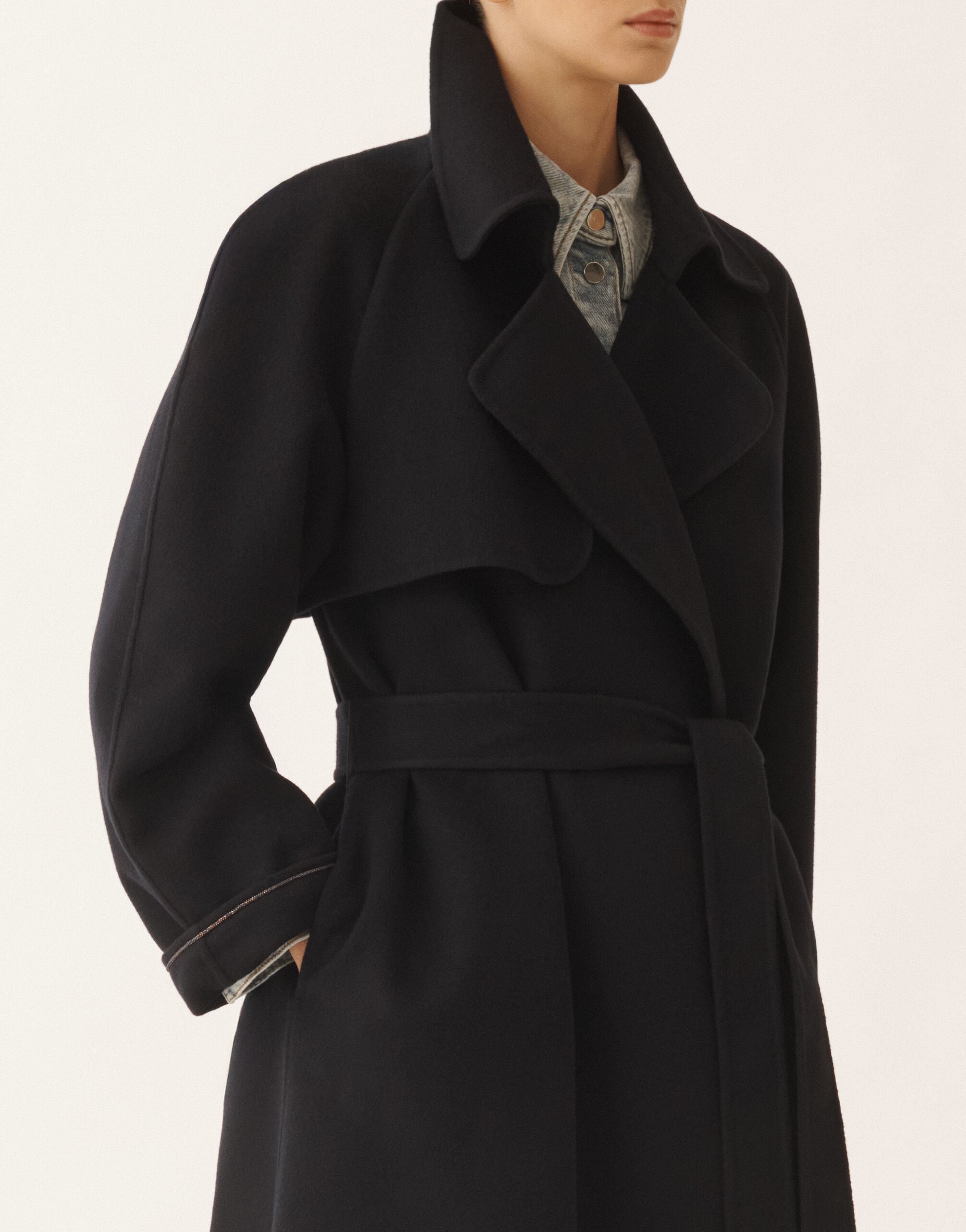 Night blue wool double trench coat for Women | Fabiana Filippi®