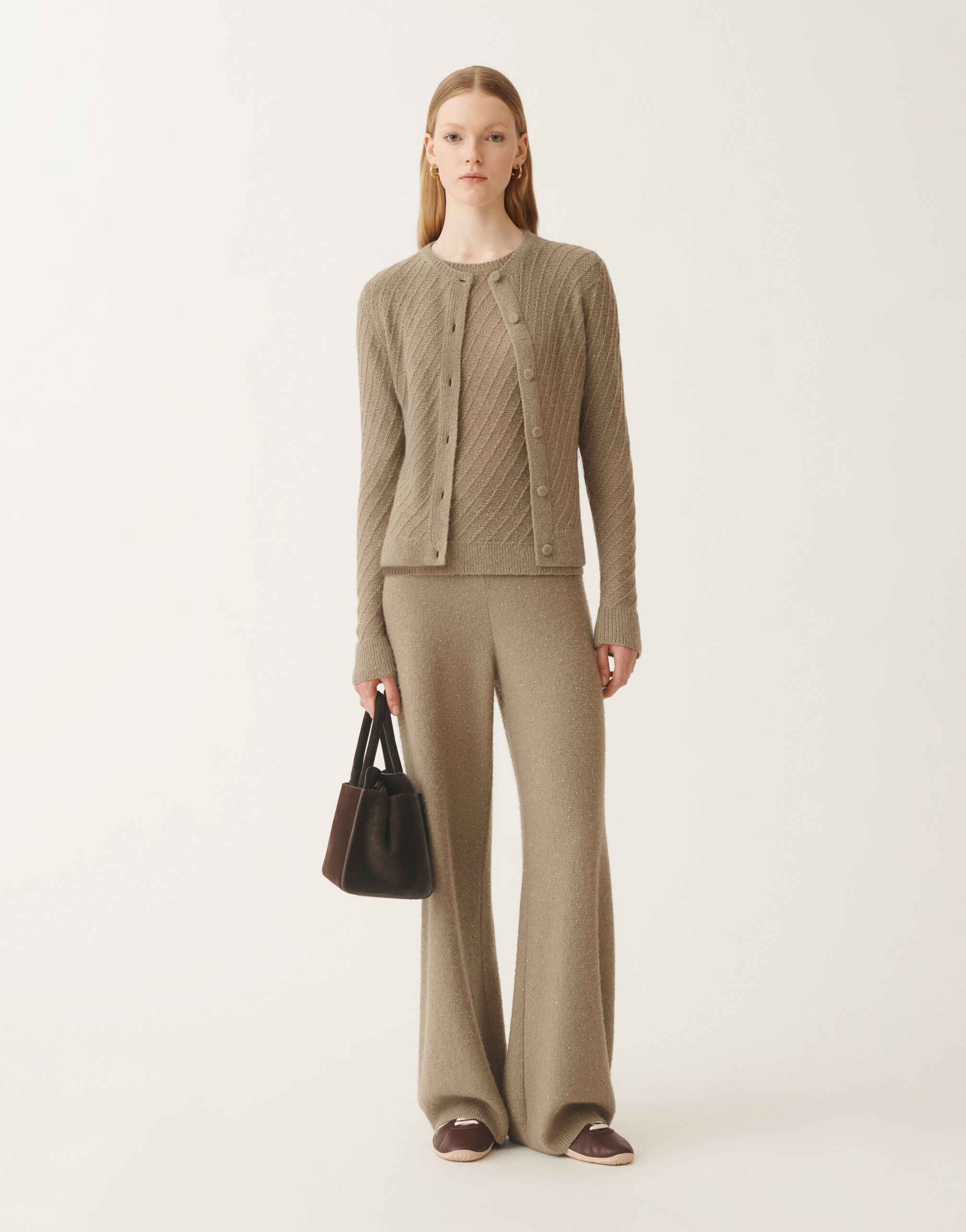 Wool and silk cardigan with sequins, olive for Women | Fabiana