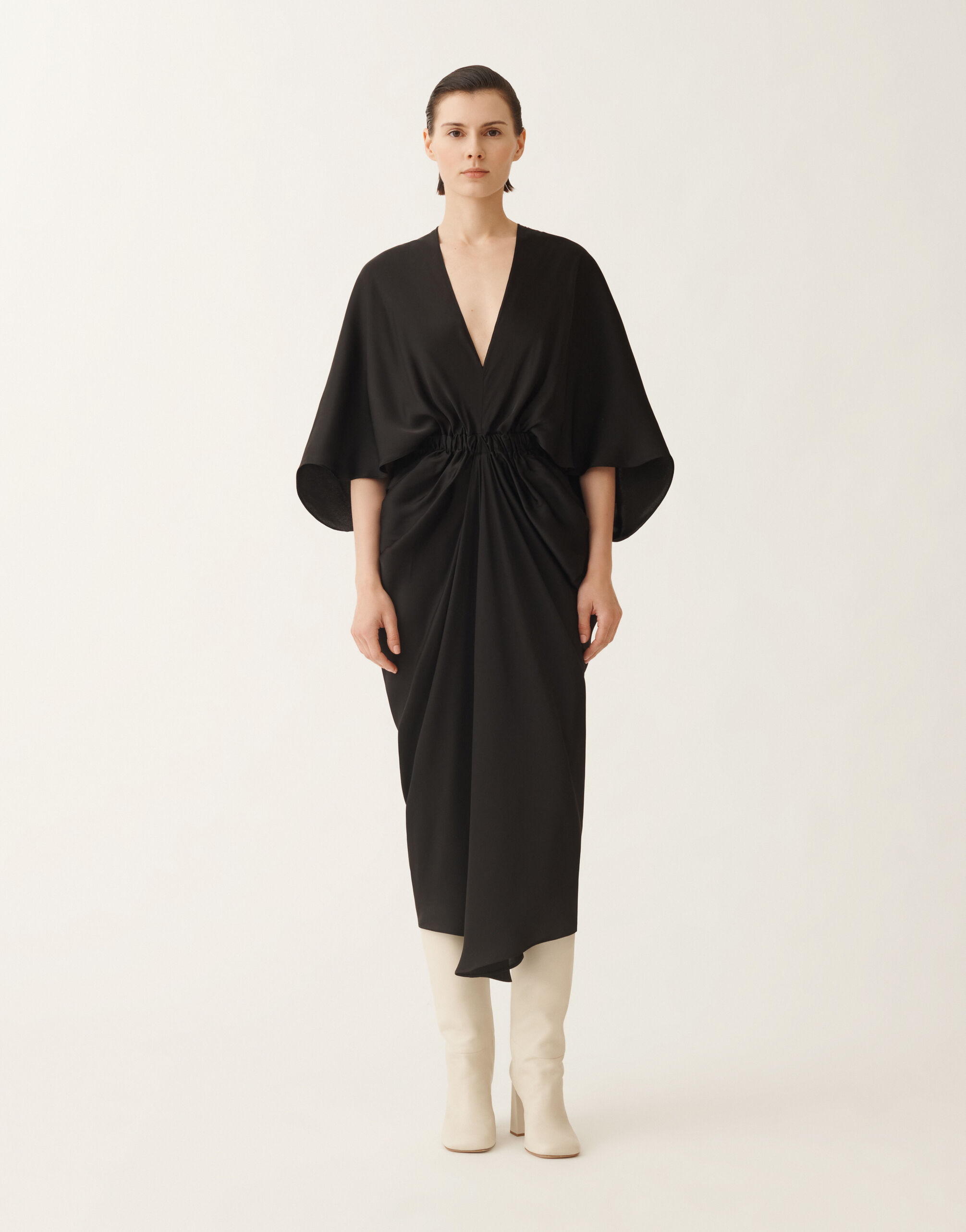 Dress in enver satin, black for Women | Fabiana Filippi®